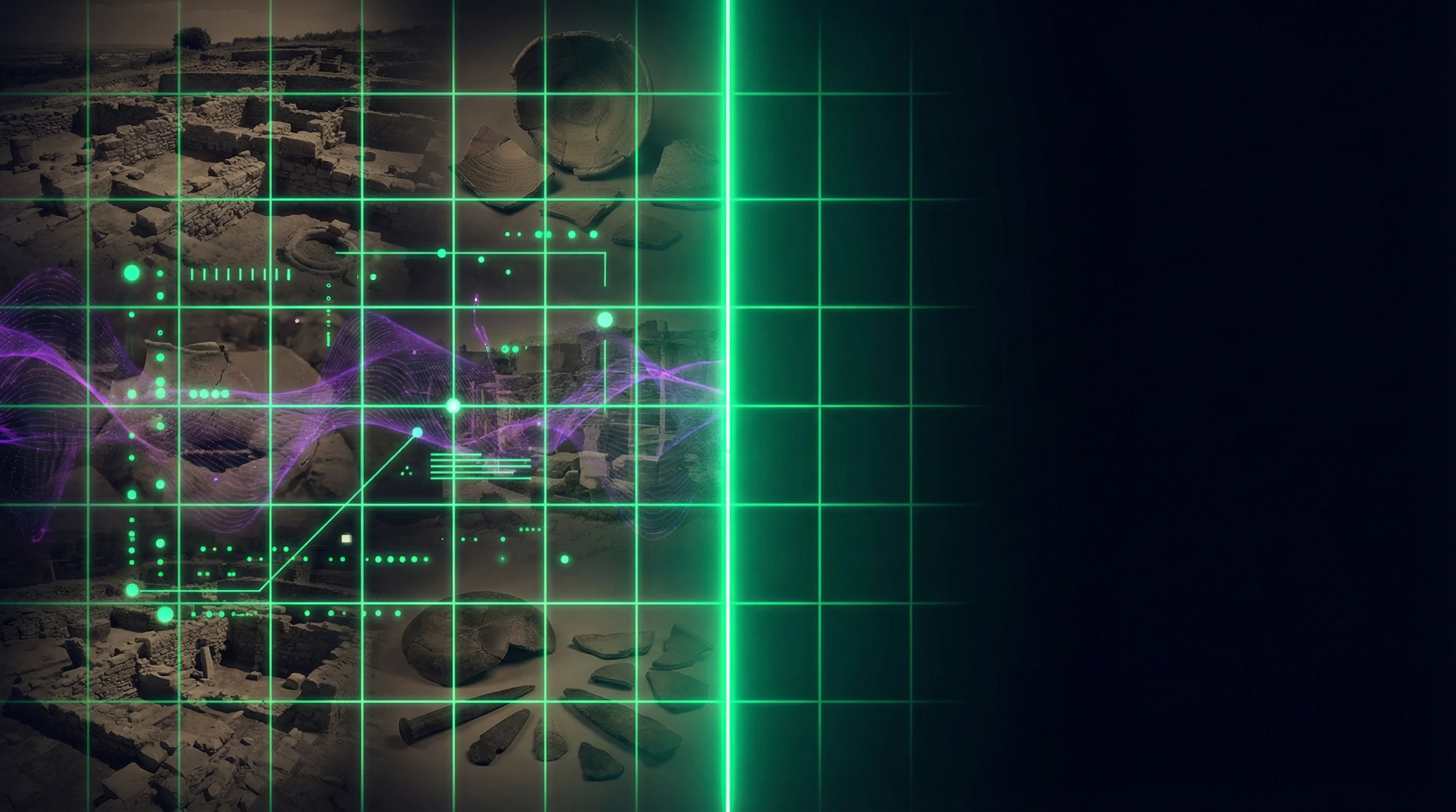Comparative visualization of archaeological find density: left — thousands of Maya and Aztec artifacts, right — empty space for Nephite civilizations