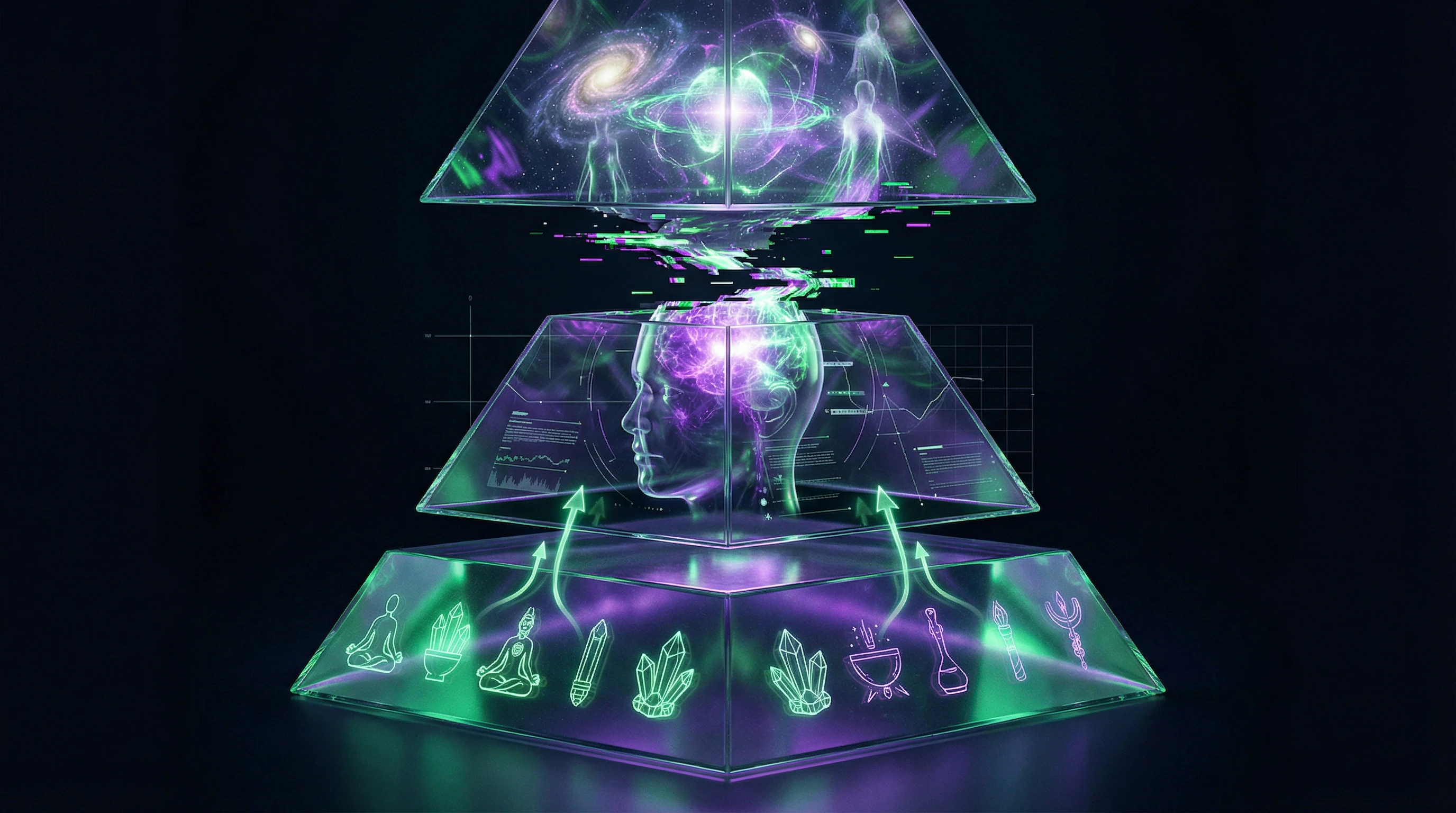 Diagram of esoteric claim structure with three levels: practice, subjective experience, ontological interpretation