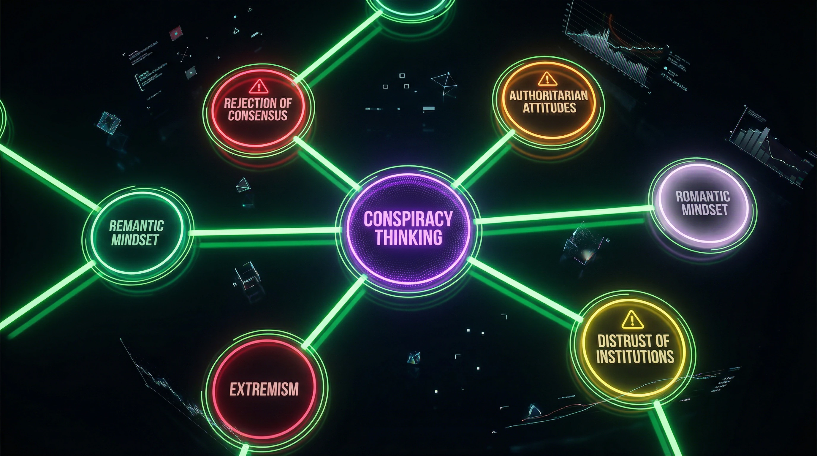 Visualization of connections between conspiratorial thinking, scientific consensus rejection, and authoritarian attitudes