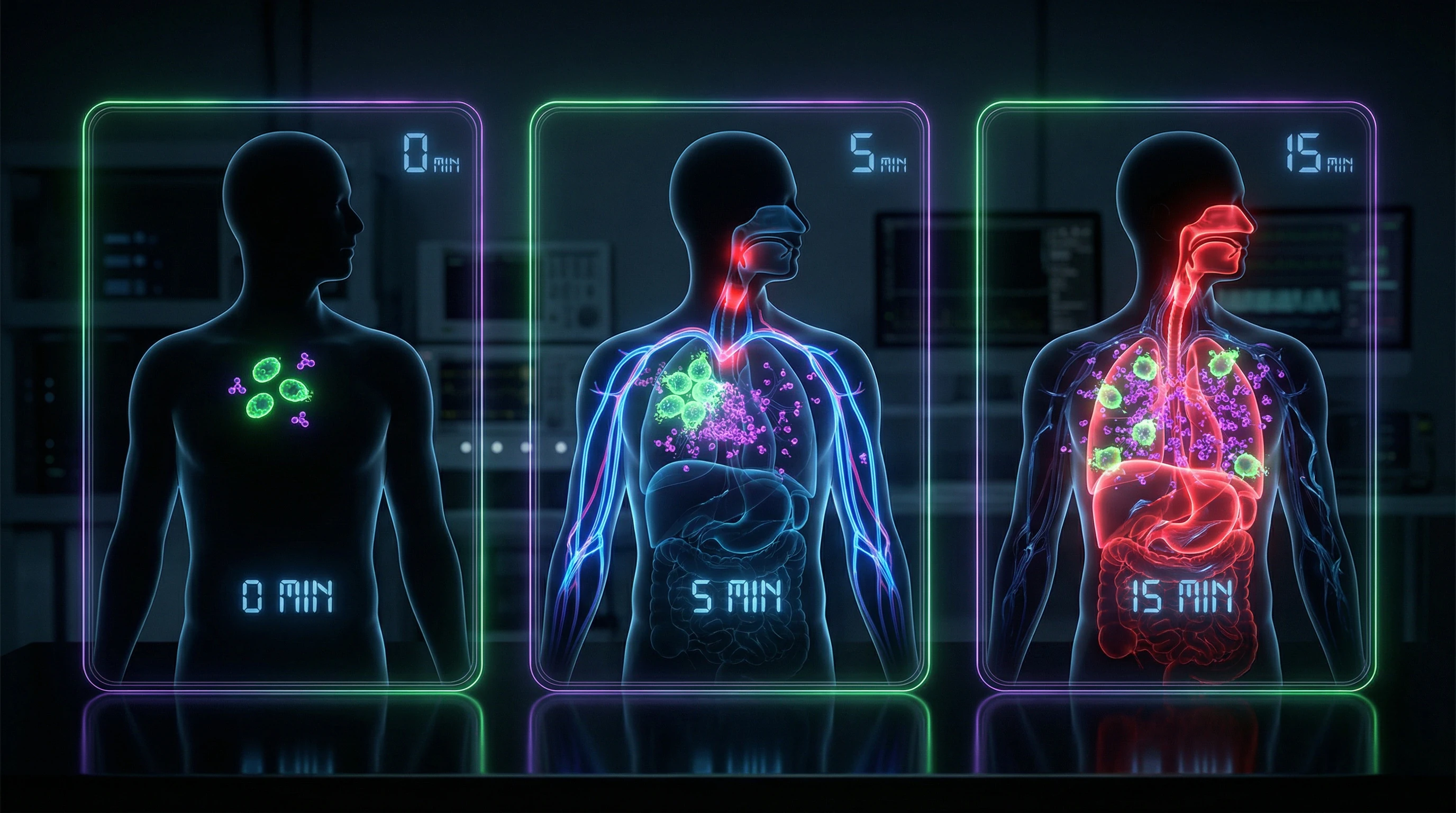 Visualisierung der anaphylaktischen Reaktionskaskade von der Degranulation der Mastzellen bis zum systemischen Schock