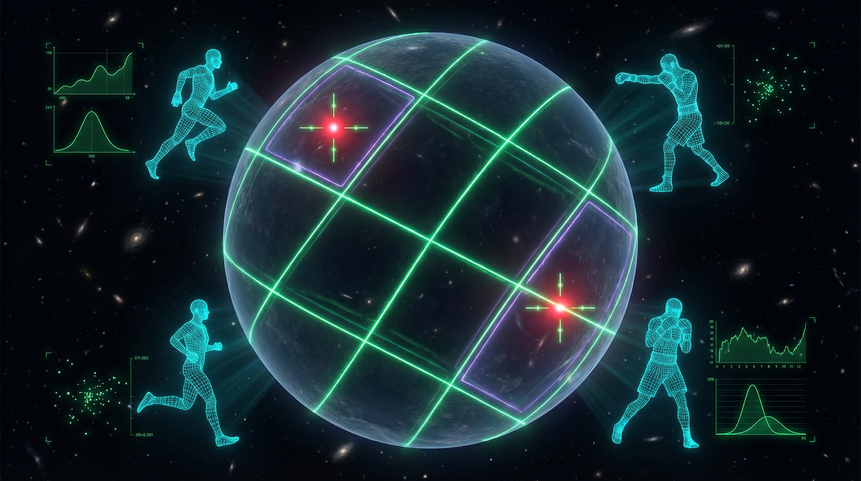 Schematische Visualisierung der Gauquelin-Hypothese mit einer in Sektoren unterteilten Himmelssphäre und hervorgehobenen Zonen nach dem Aufgang des Mars