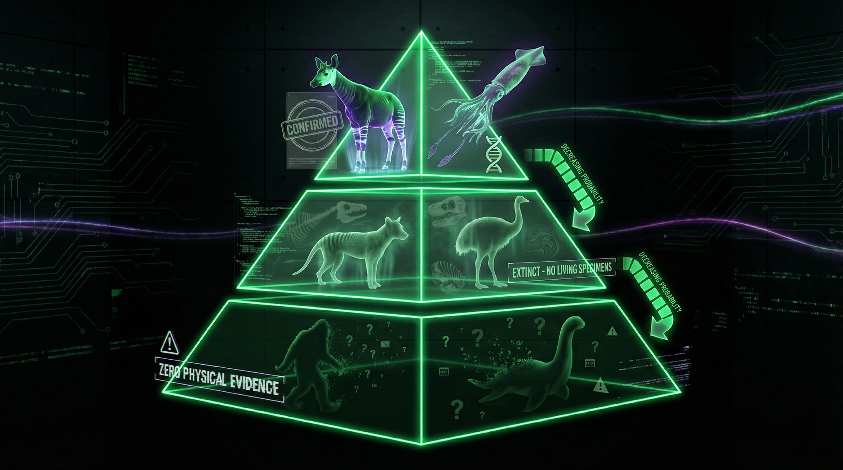 Diagram shows three categories of unknown animals with different epistemological status