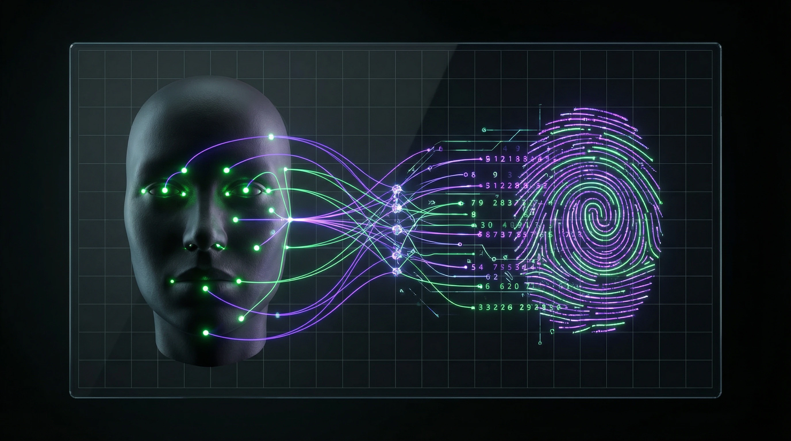 Process of extracting a biometric template from a facial image with highlighted key points