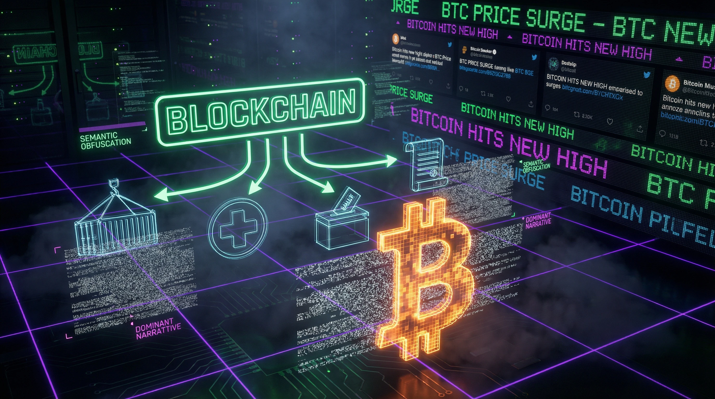 Визуализация семантического разрыва между блокчейном как технологией и биткоином как приложением