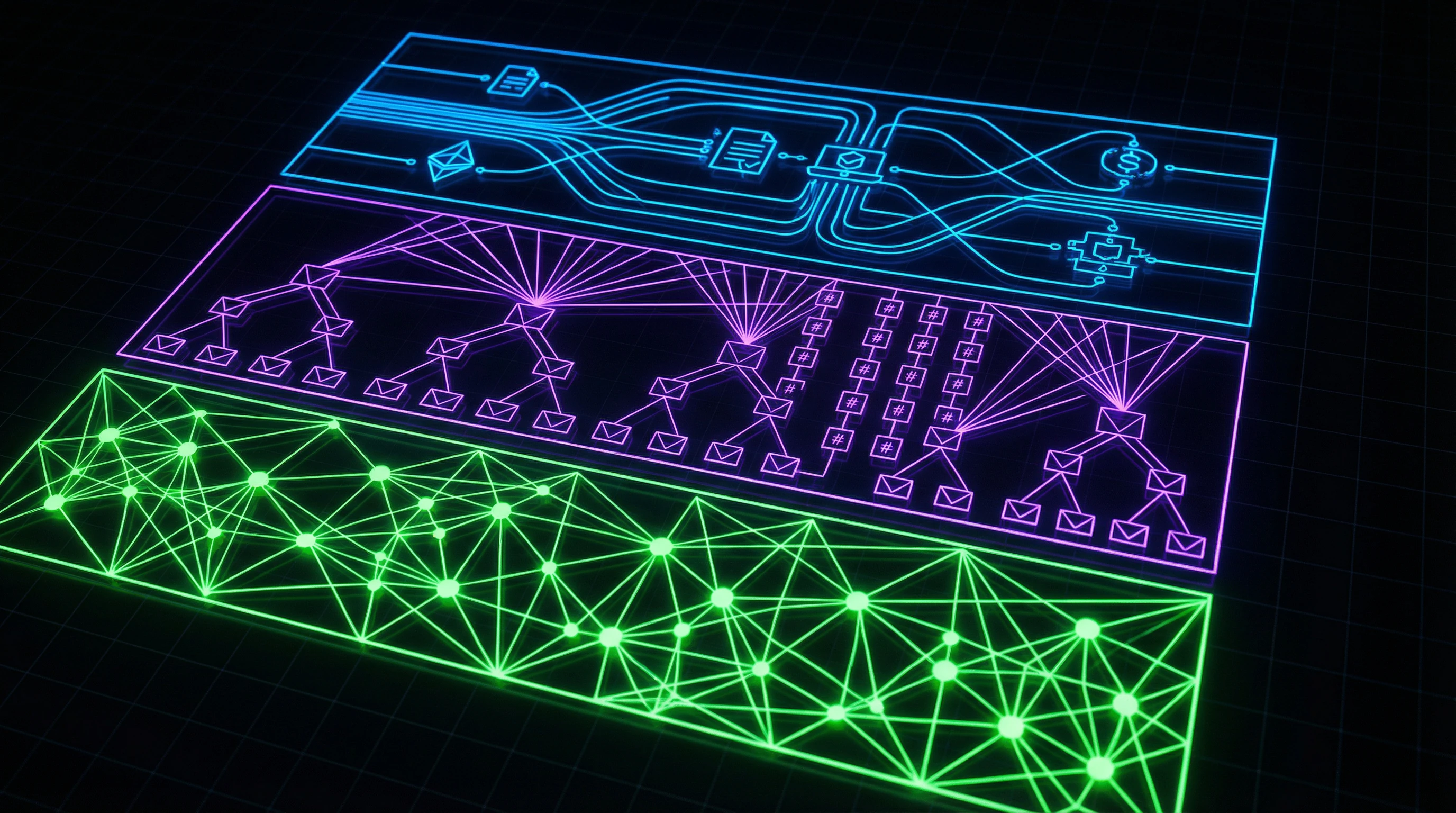 Трёхслойная архитектура блокчейна с выделением консенсуса, структуры данных и бизнес-логики
