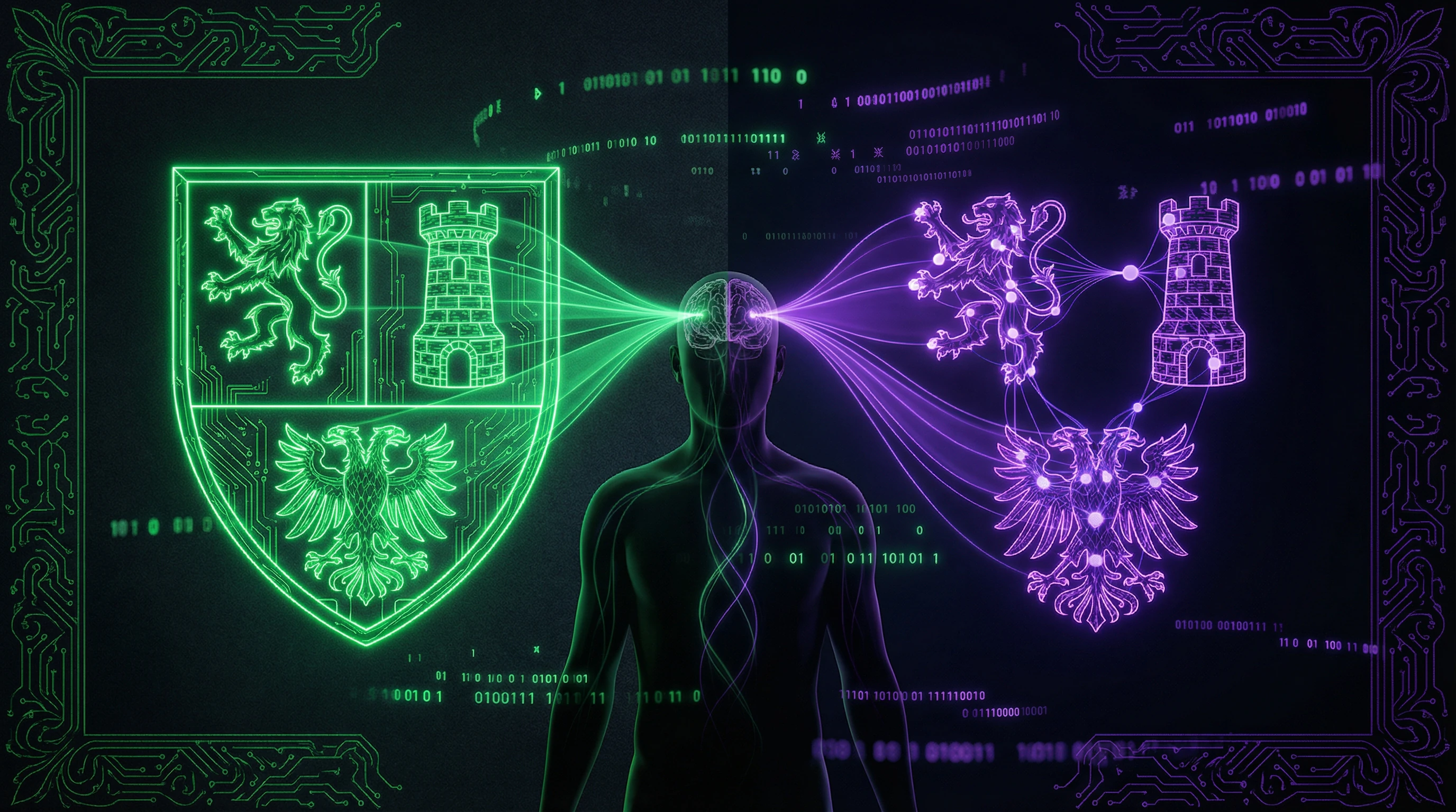Diagram of heraldic symbol transformation into neural network of behavioral patterns