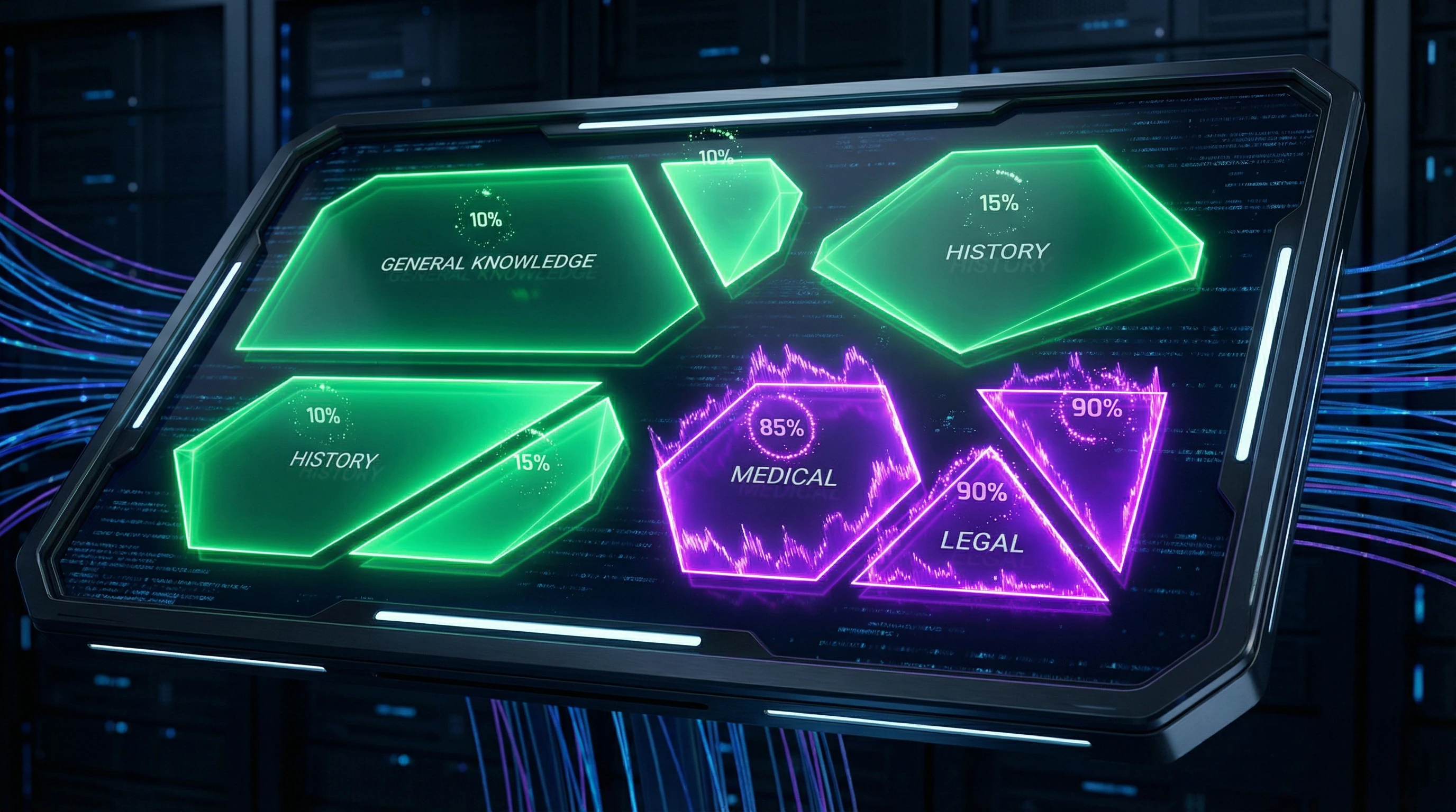 Visualization of ChatGPT hallucination frequency across different knowledge domains with gradient from low to high risk