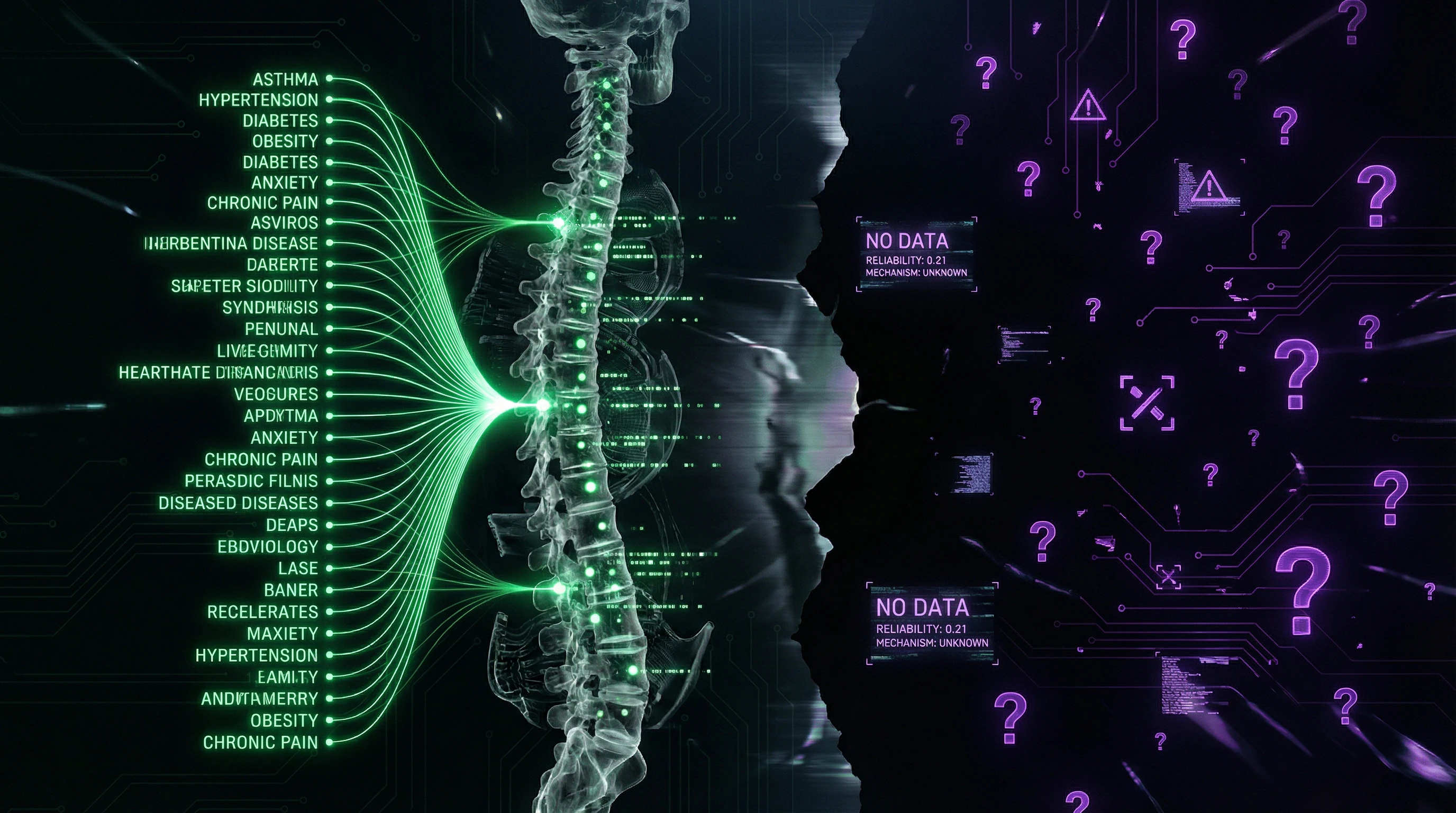 Infografik zur Kluft zwischen chiropraktischen Behauptungen und Evidenzbasis