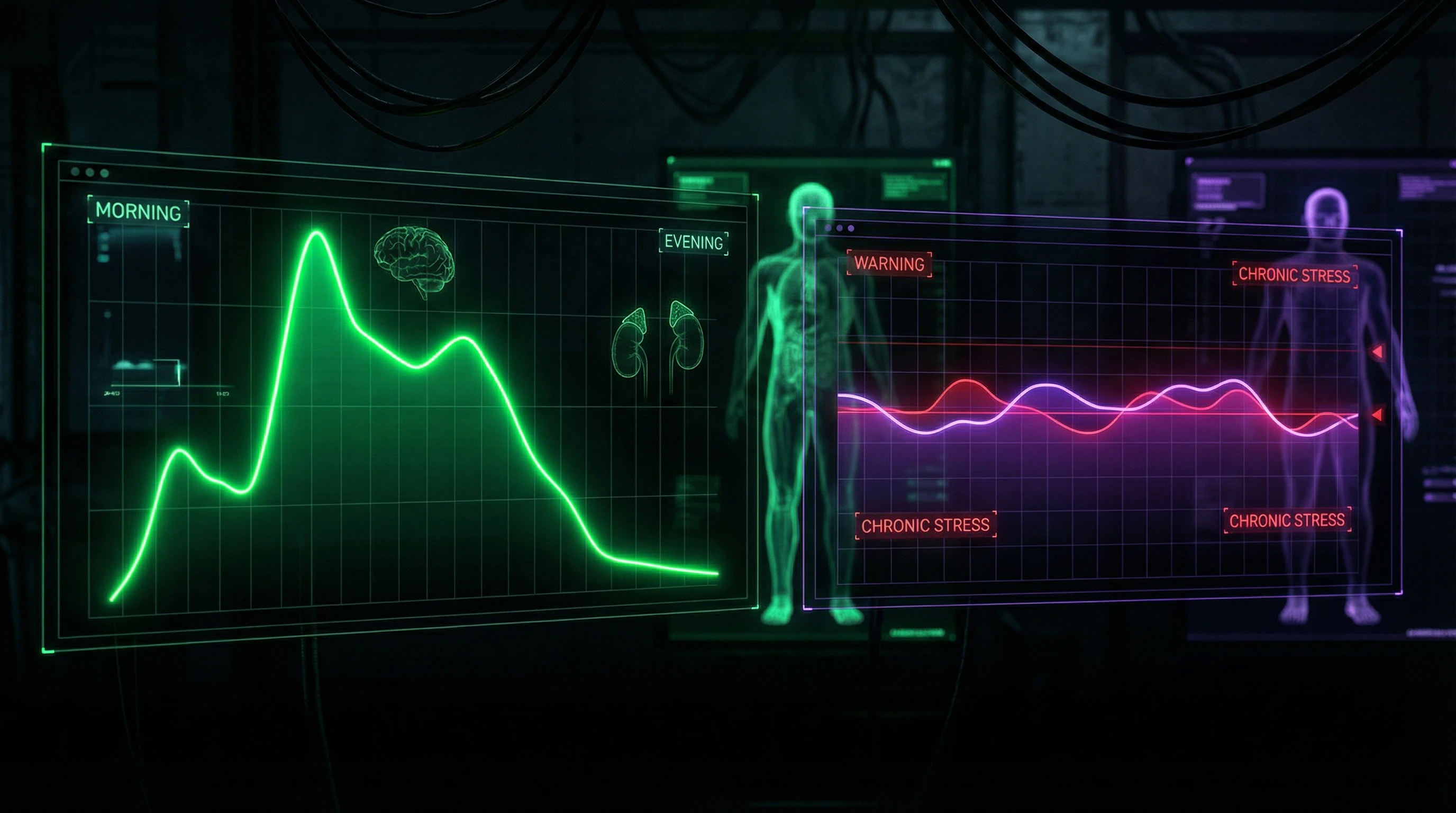 Comparación del ritmo circadiano saludable y desregulado del cortisol