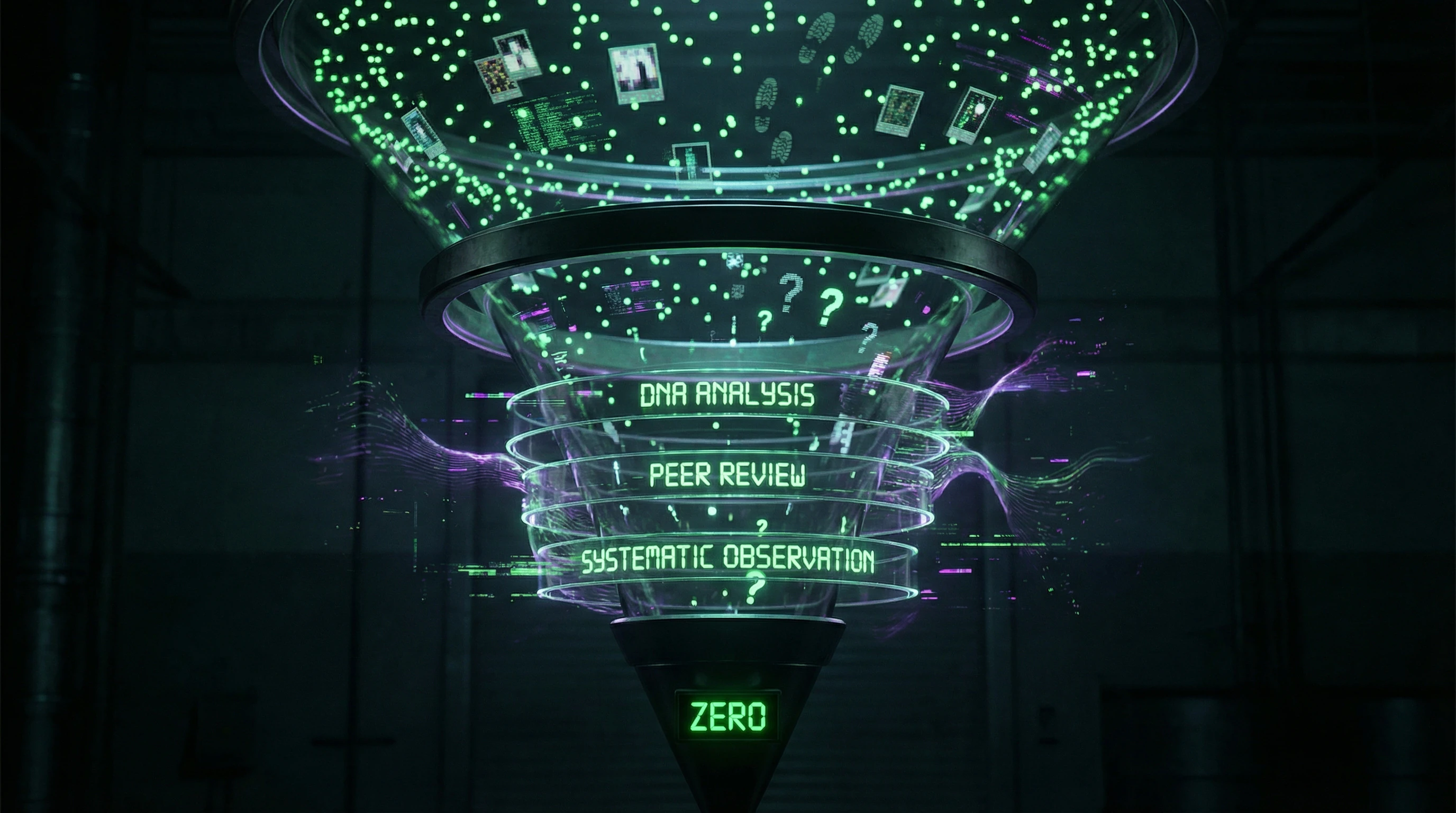 Визуализация распада качества доказательств криптидов при научной проверке