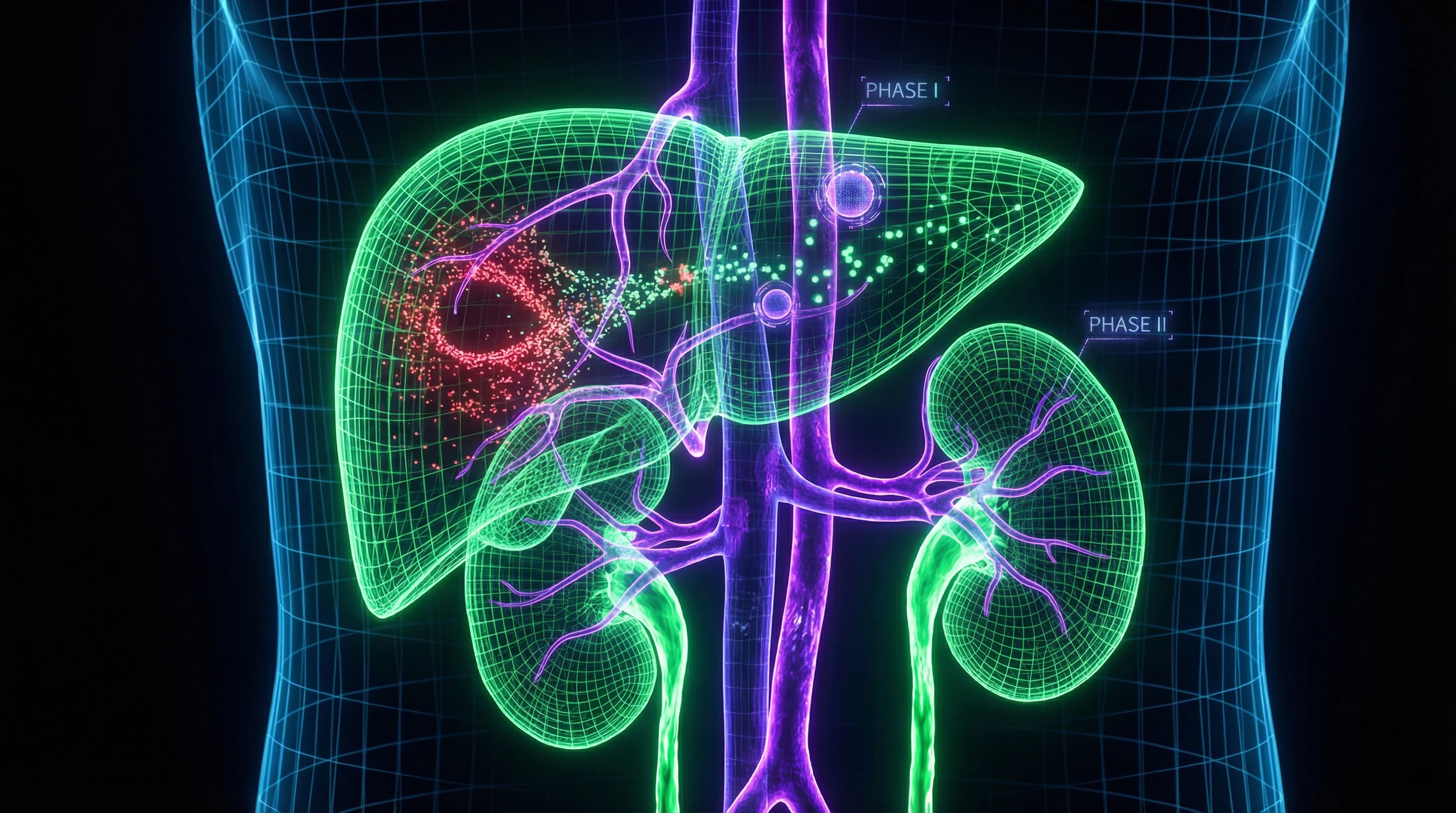 Diagram of natural detoxification: liver and kidneys as biological filters