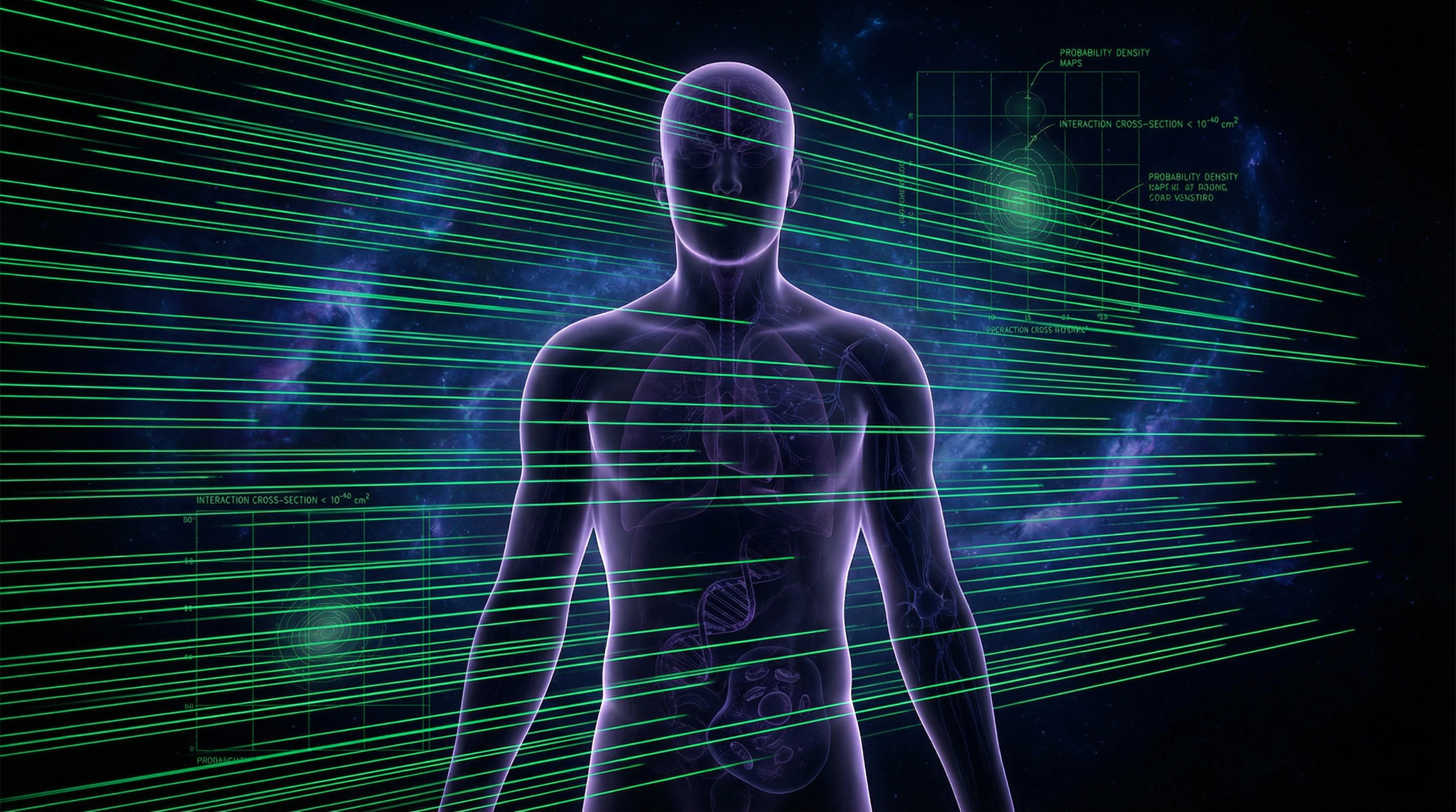 Visualisierung des Durchgangs von Neutrinos durch den menschlichen Körper ohne Wechselwirkung