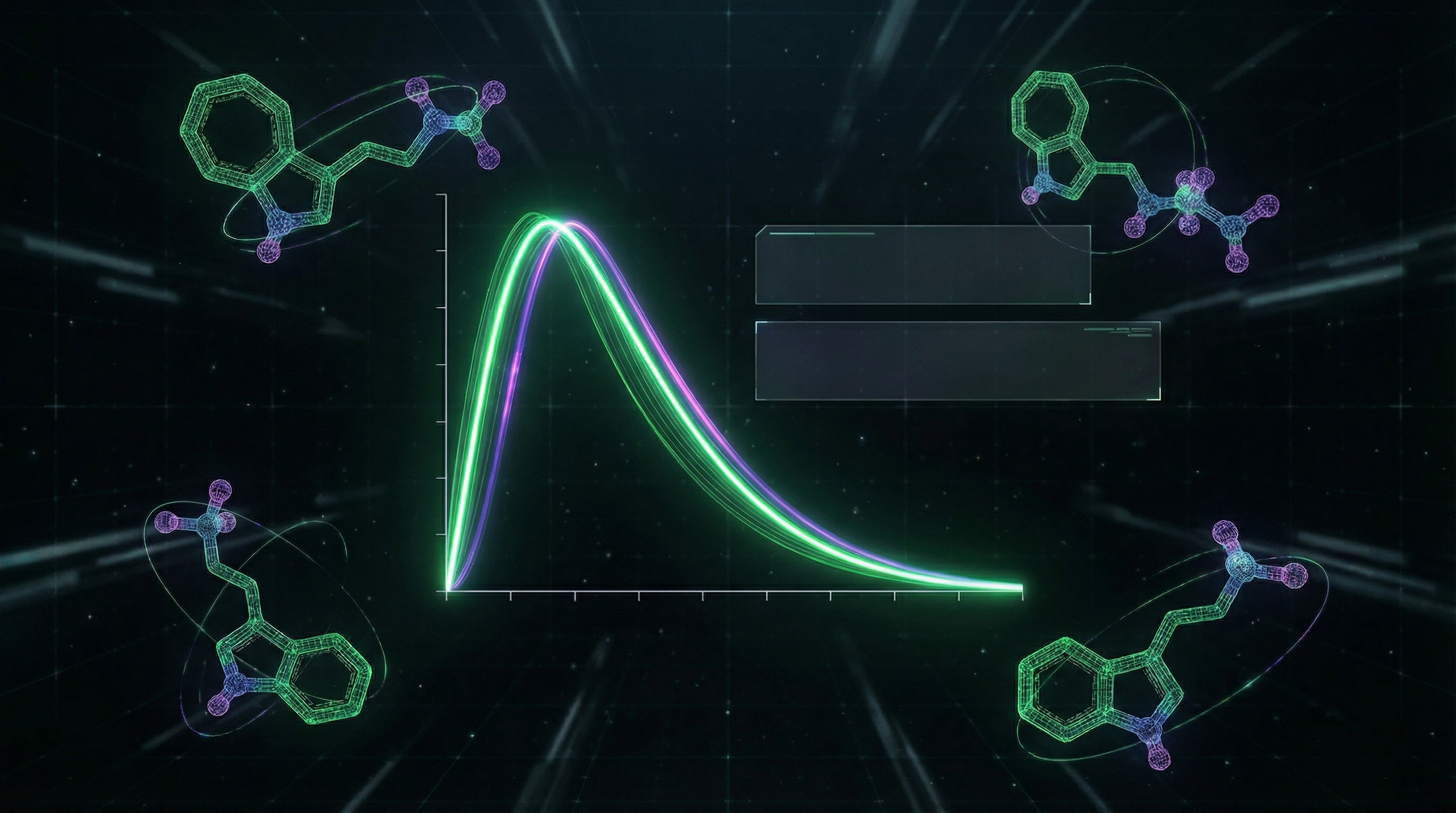 Diagram of DMT pharmacokinetic profile with intravenous administration showing plasma concentration graphs