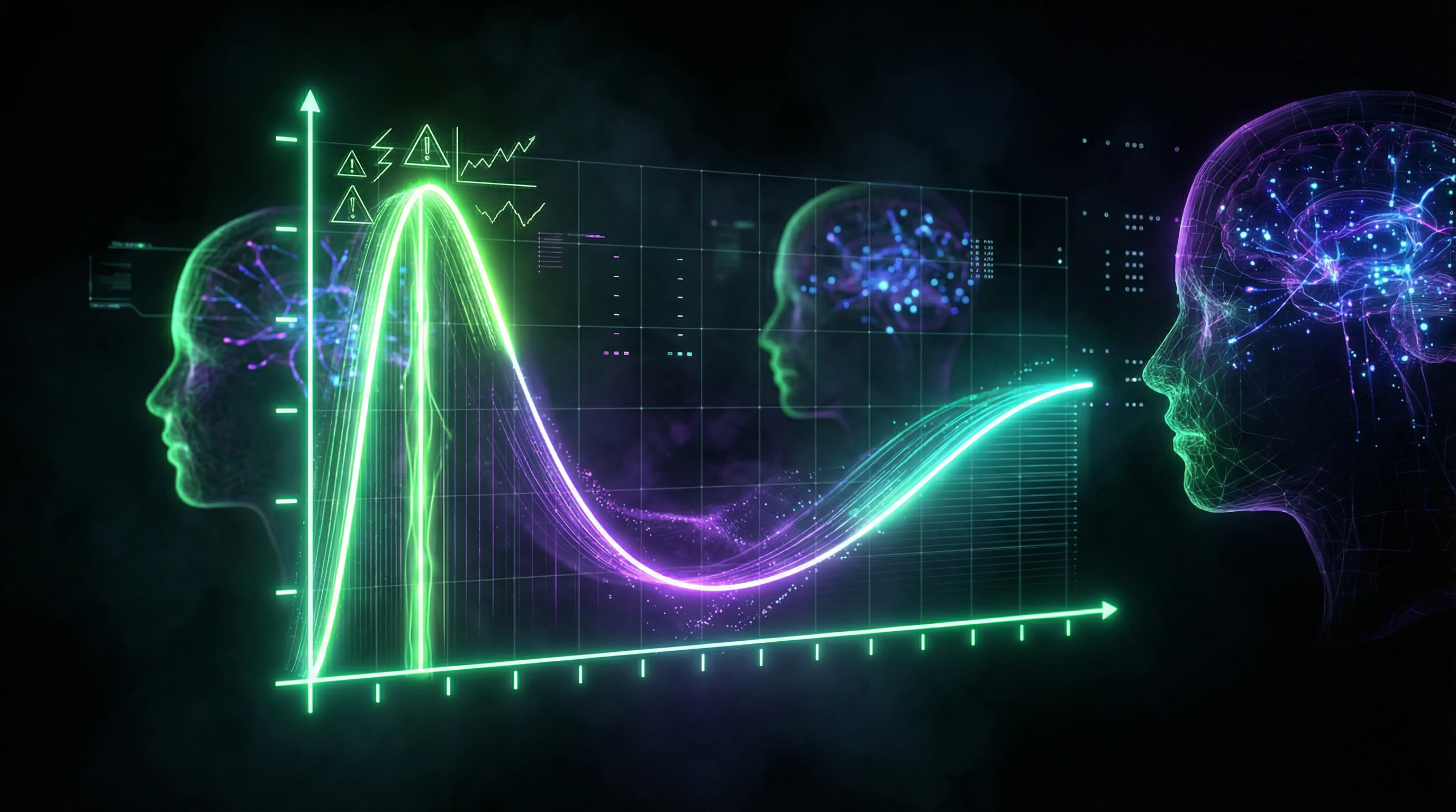 График зависимости уверенности от реальной компетентности с пиком иллюзорного превосходства у новичков