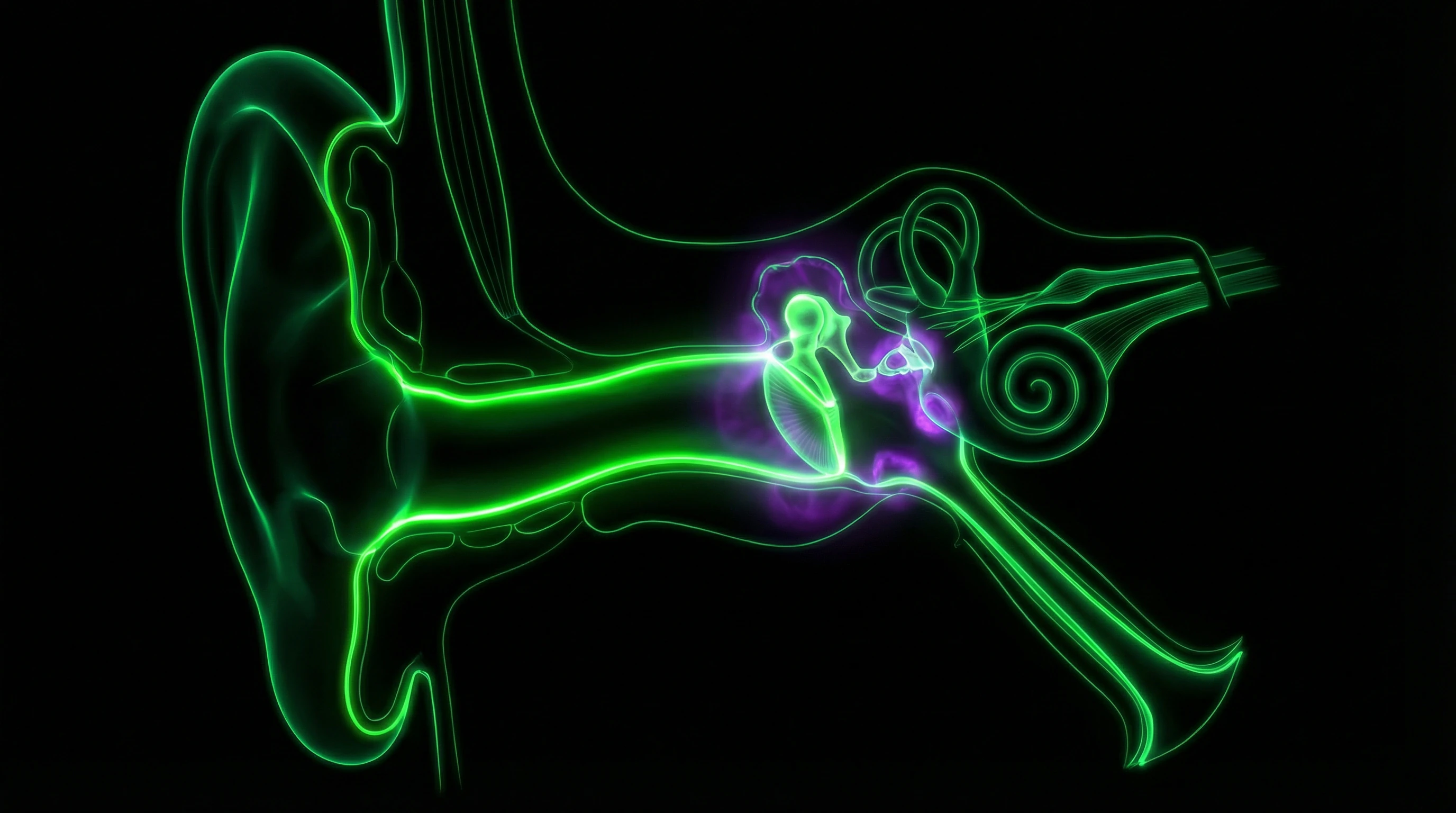 Anatomical diagram of the ear with highlighted risk zones when using ear candles