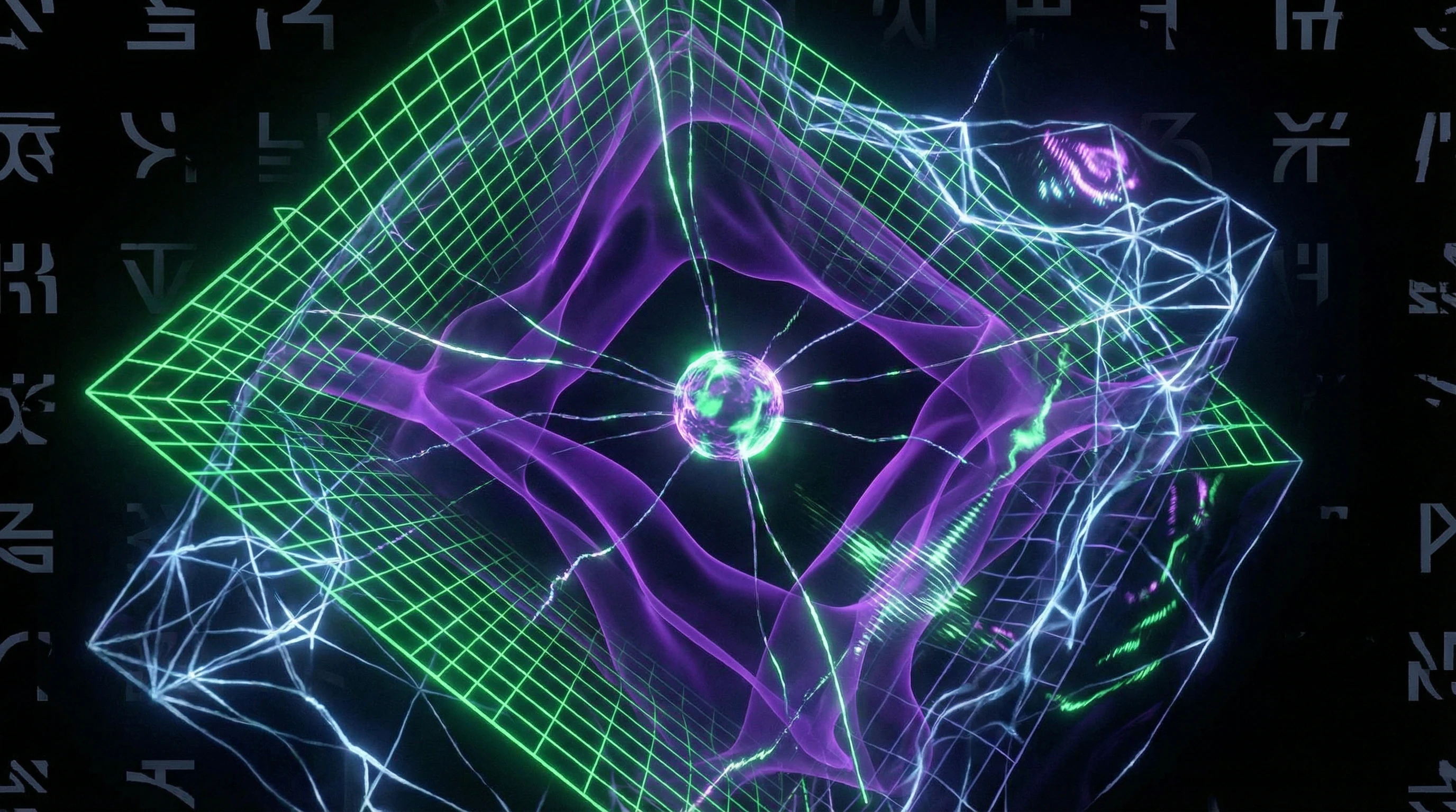 Mehrdimensionale Struktur religiösen Dialogs in Neon-Cyberpunk-Visualisierung