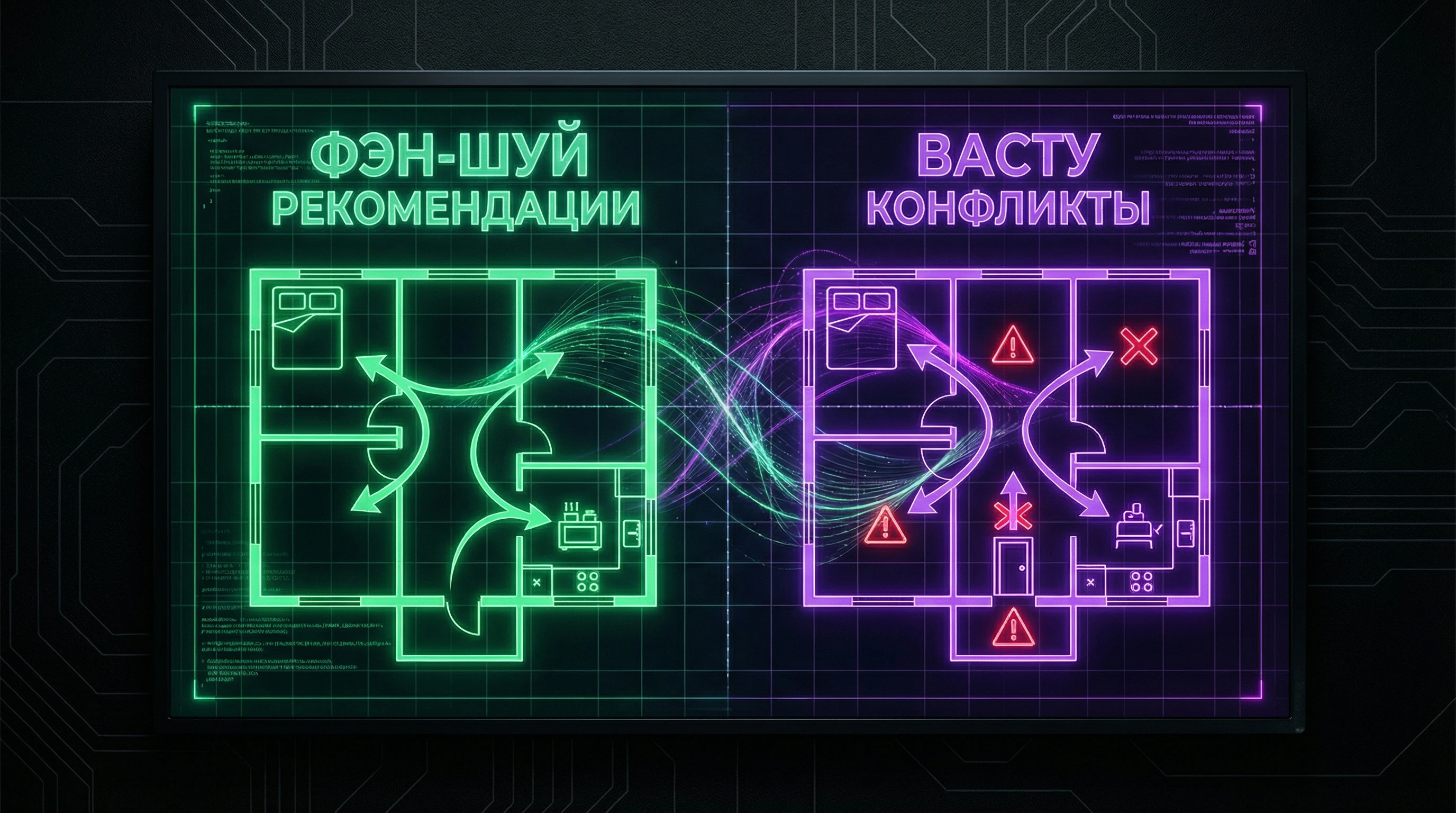 Visualization of contradictions between Feng Shui and Vastu in spatial organization