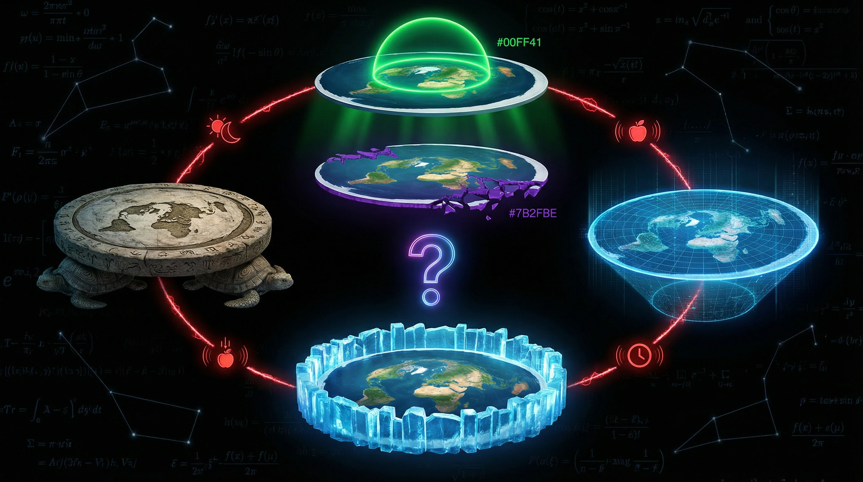 Visualization of the spectrum of flat Earth models with contradictions between versions