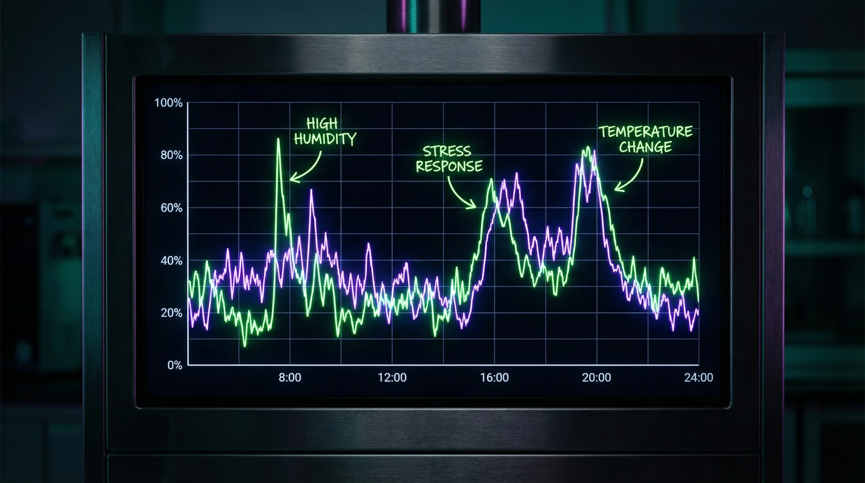 Graph of Kirlian image parameter variability in a single subject throughout the day