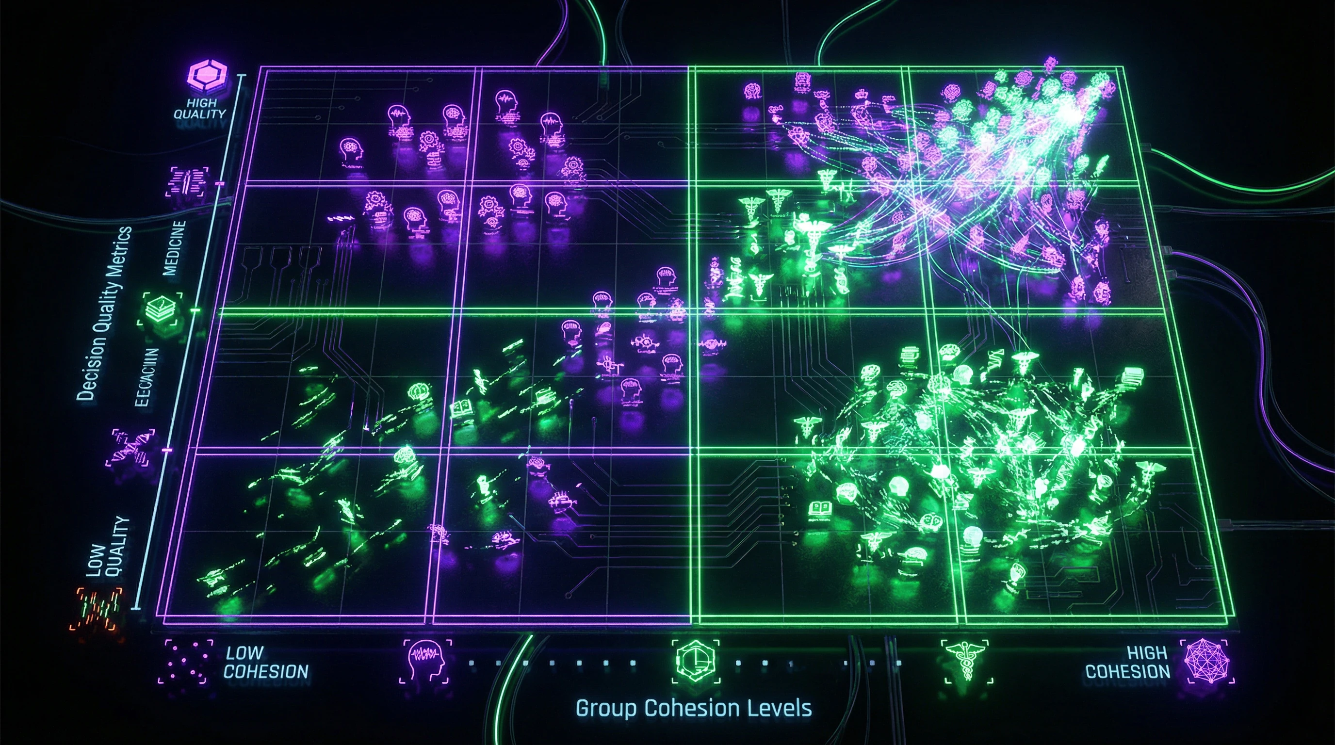 Evidenzmatrix zum Einfluss von Gruppendenken auf die Entscheidungsqualität in verschiedenen Kontexten