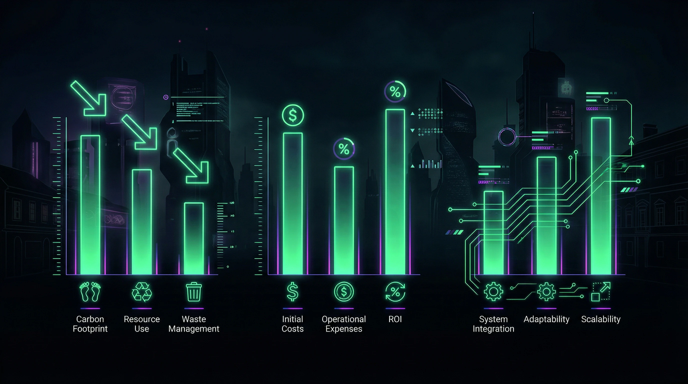 Graphical representation of effectiveness metrics for traditional and modern architectural approaches