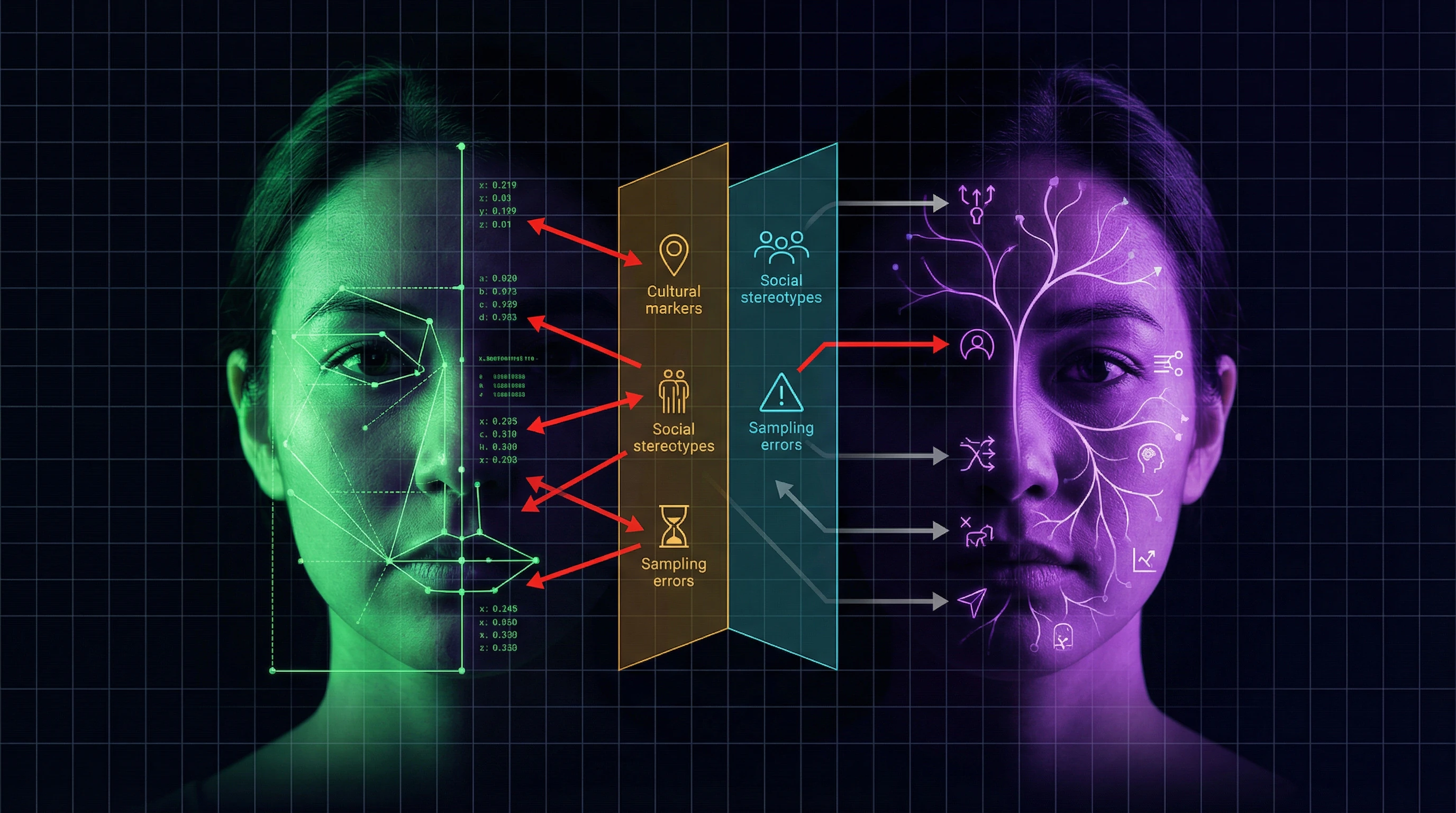 Visualization of the difference between correlation and causation in facial analysis algorithms