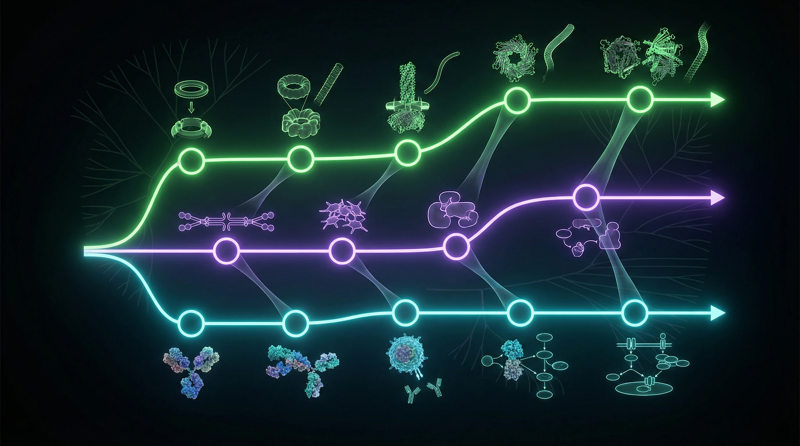 Vergleichsschema evolutionärer Wege dreier kanonischer Systeme irreduzibler Komplexität