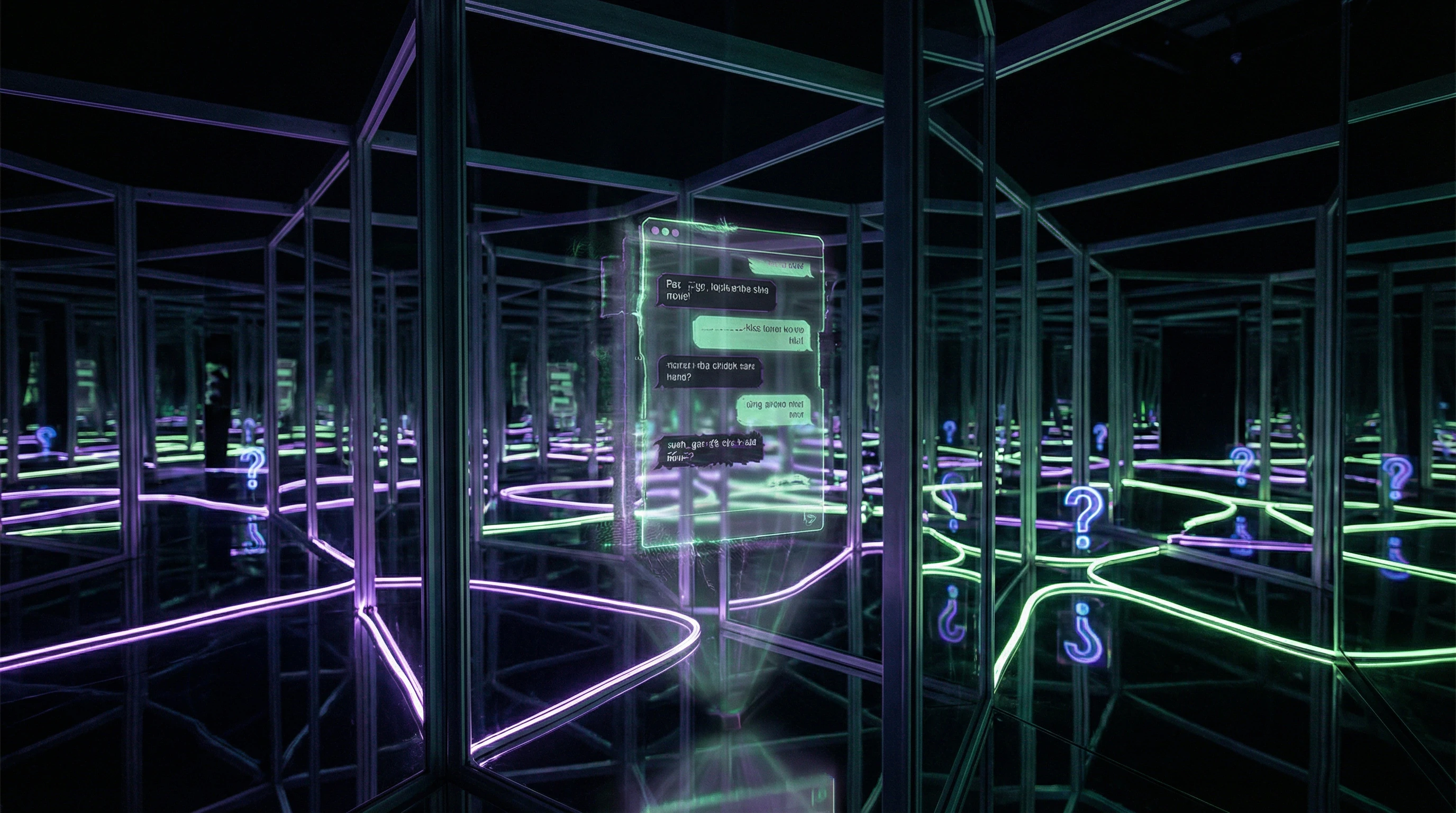 Visualización del test de Turing como laberinto de espejos con múltiples reflejos
