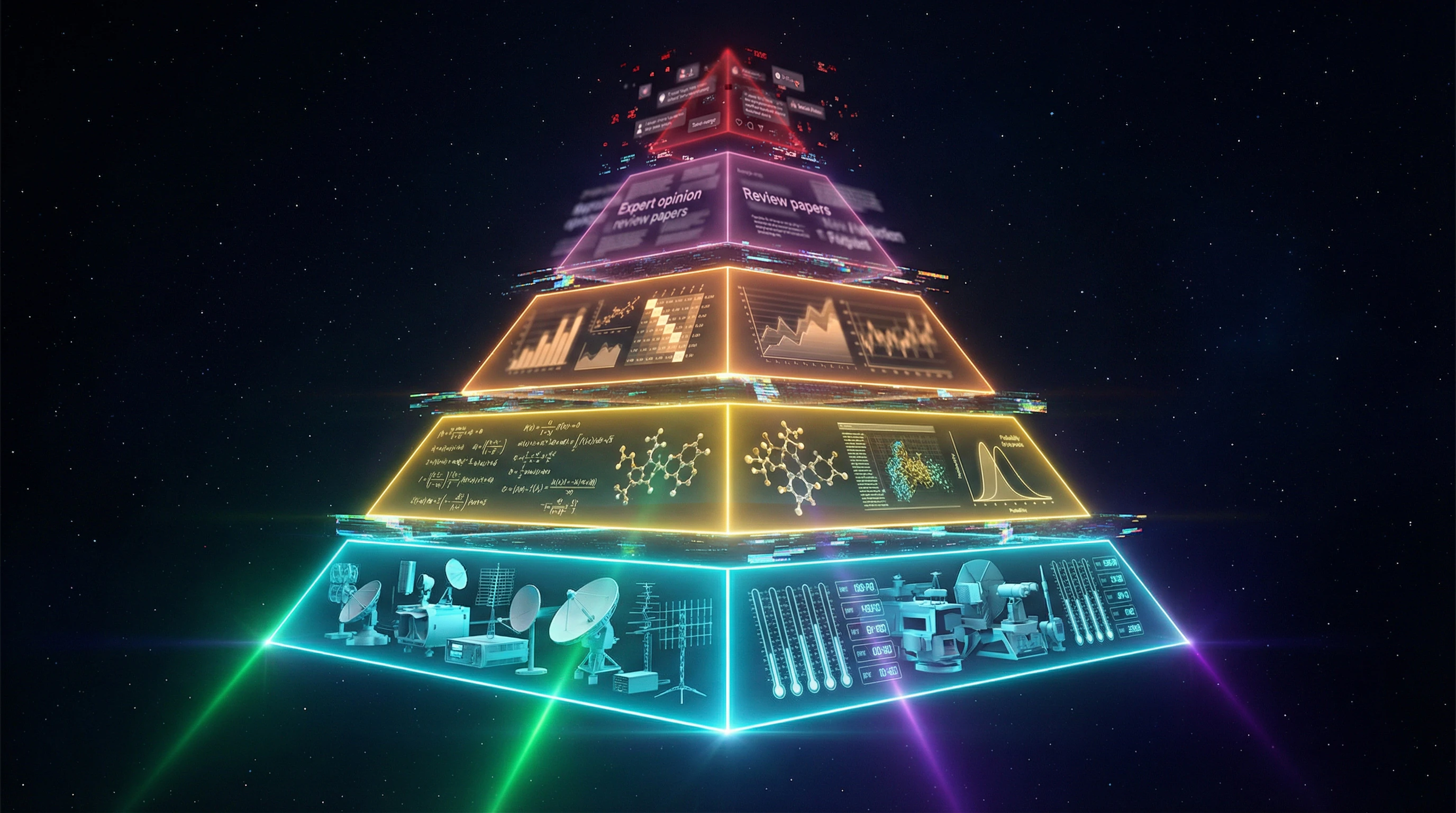 Evidence hierarchy pyramid for climate claims from direct measurements to anecdotal evidence