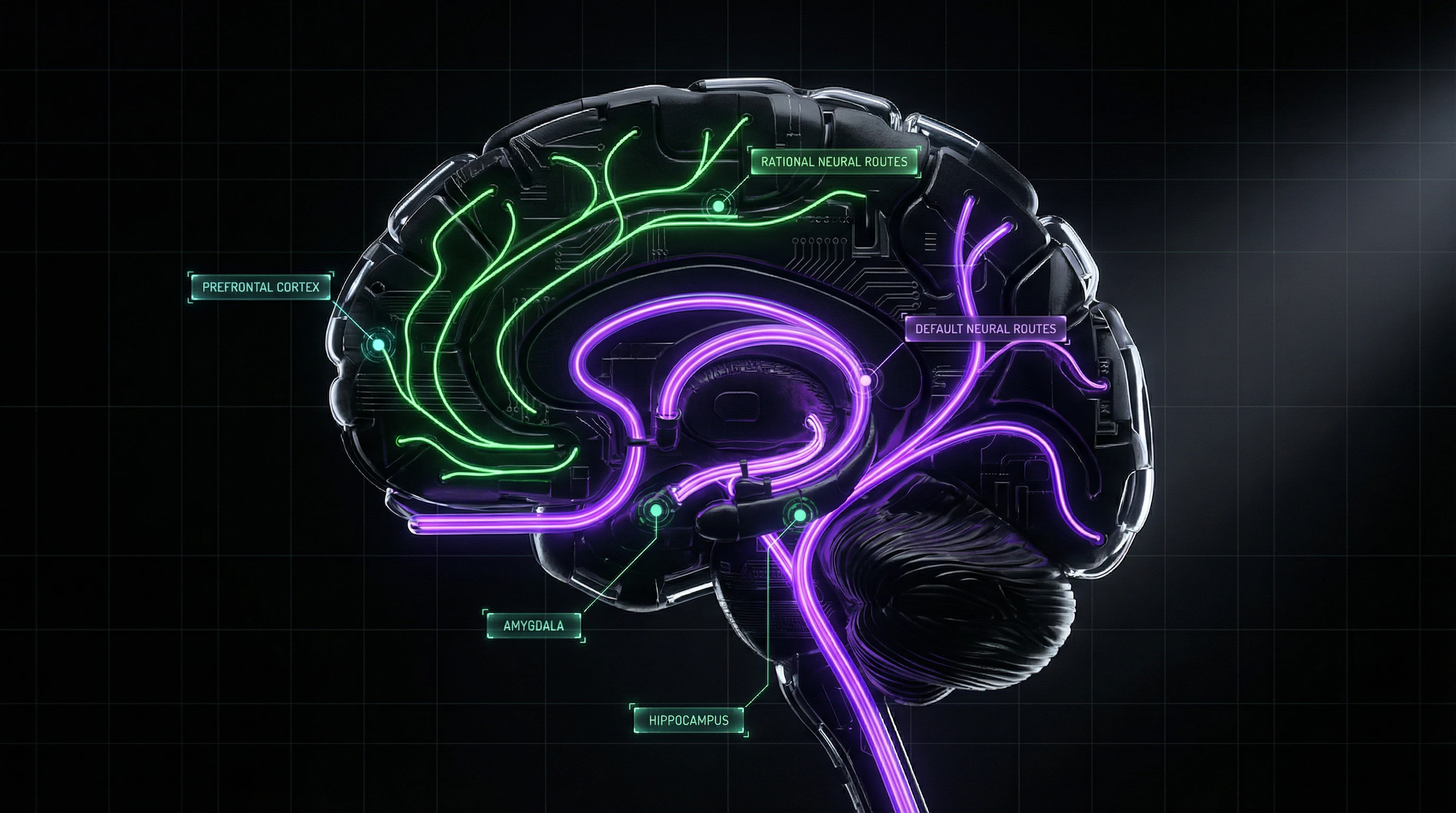 Mapa de sesgos cognitivos en la estructura cerebral con vías neuronales