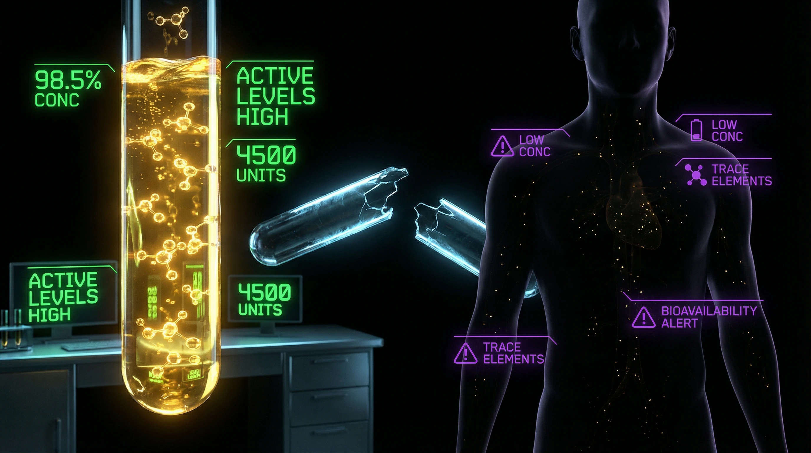 Graphical representation of the gap between laboratory concentrations and curcumin bioavailability