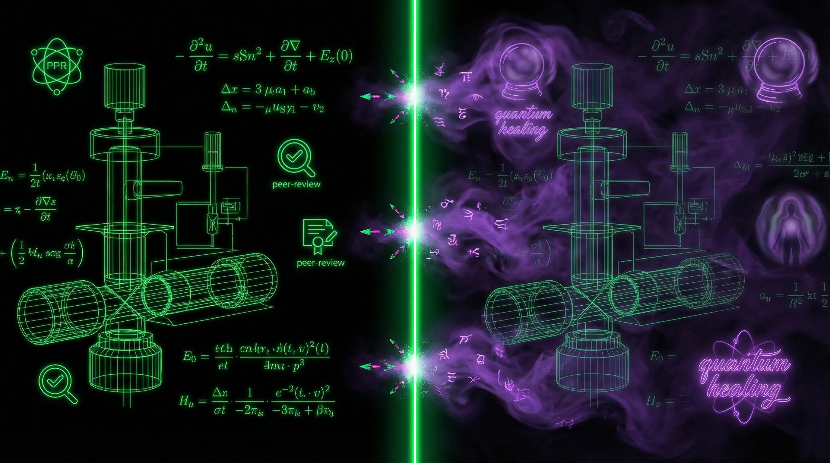 Visualization of the boundary between scientific interpretation of quantum mechanics and pseudoscientific exploitation of terminology