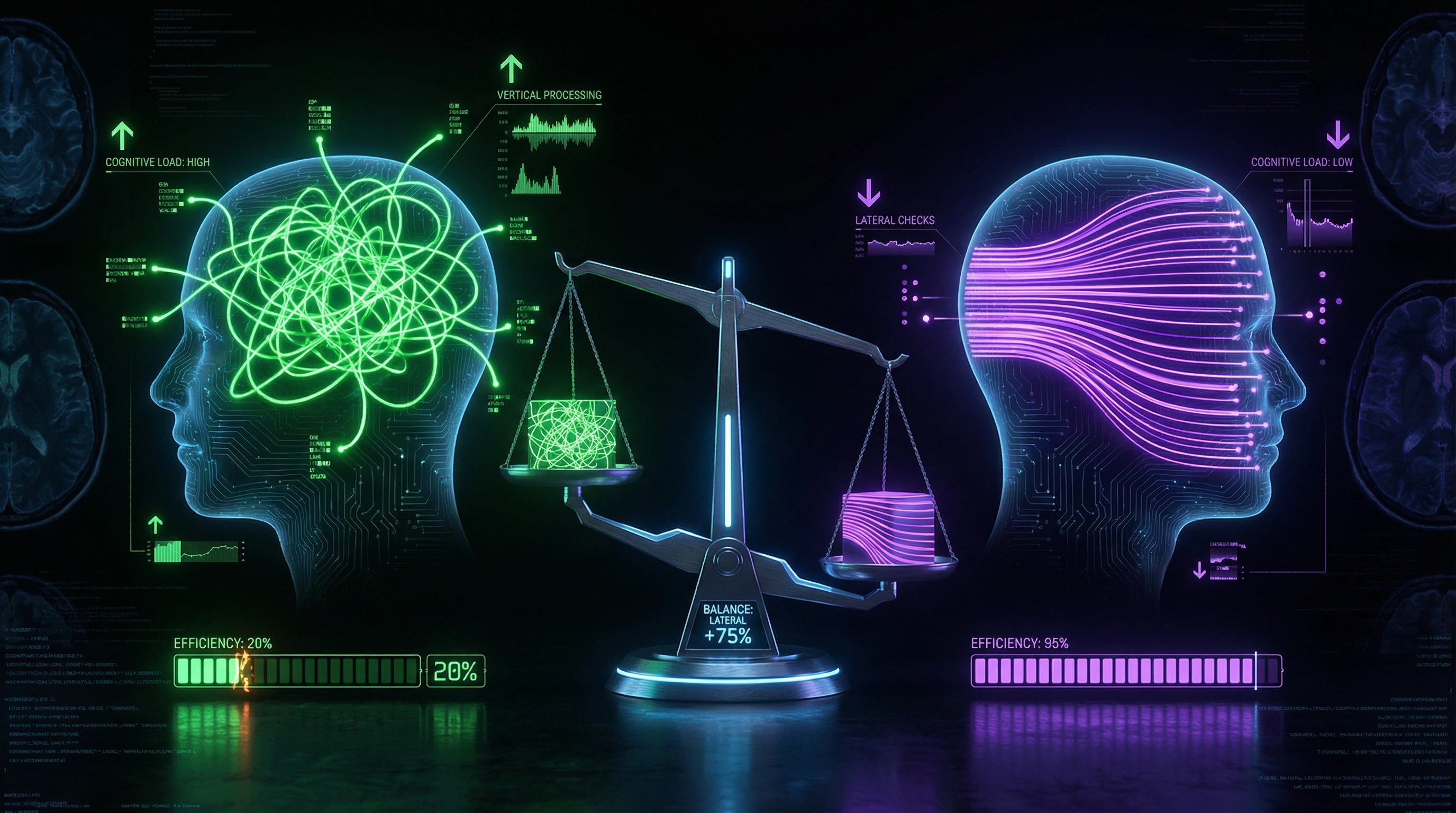 Visualization of cognitive load in vertical vs. lateral reading