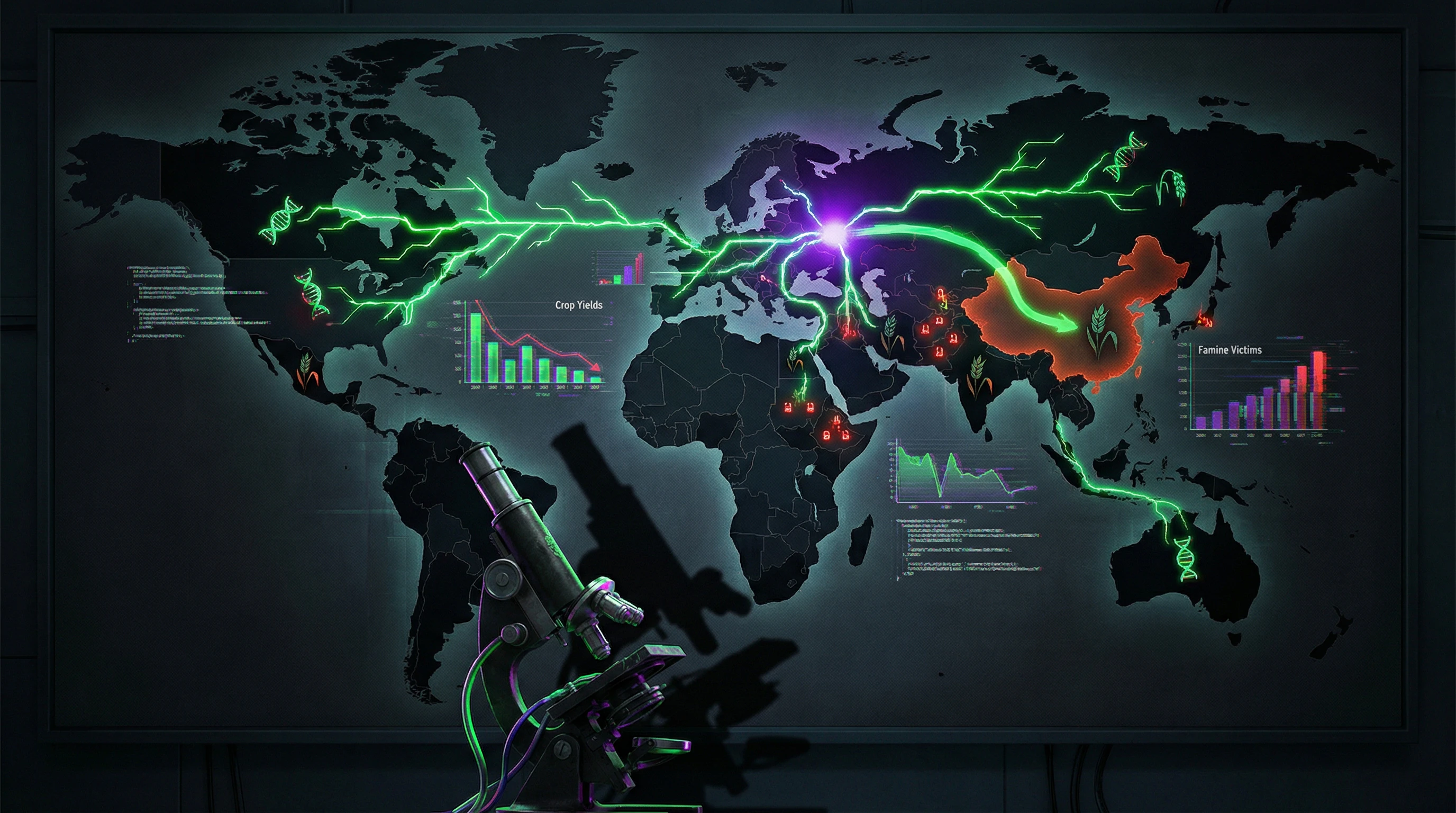 Infographic visualization of Lysenkoism's global spread and its consequences