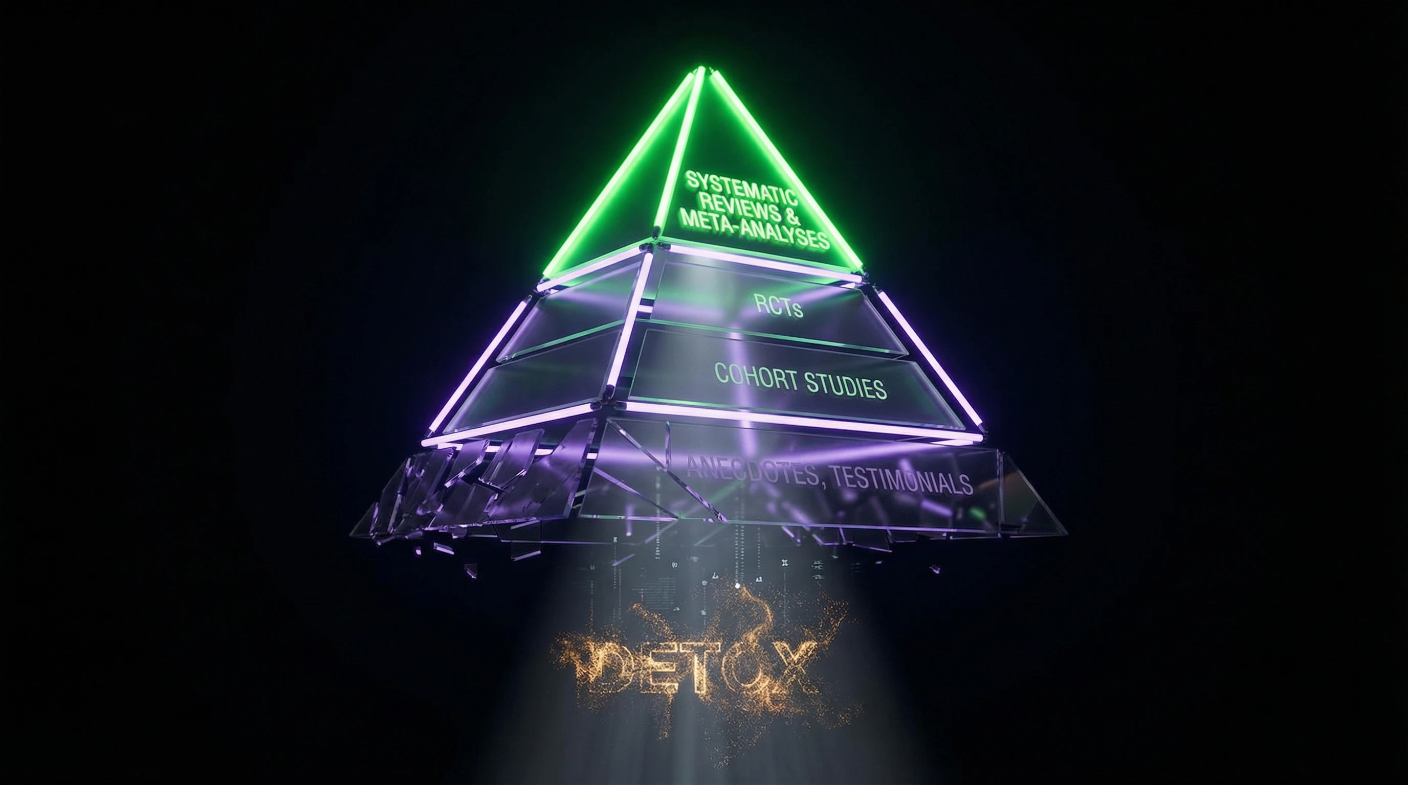 Evidence hierarchy pyramid highlighting the absence of quality research on detox programs