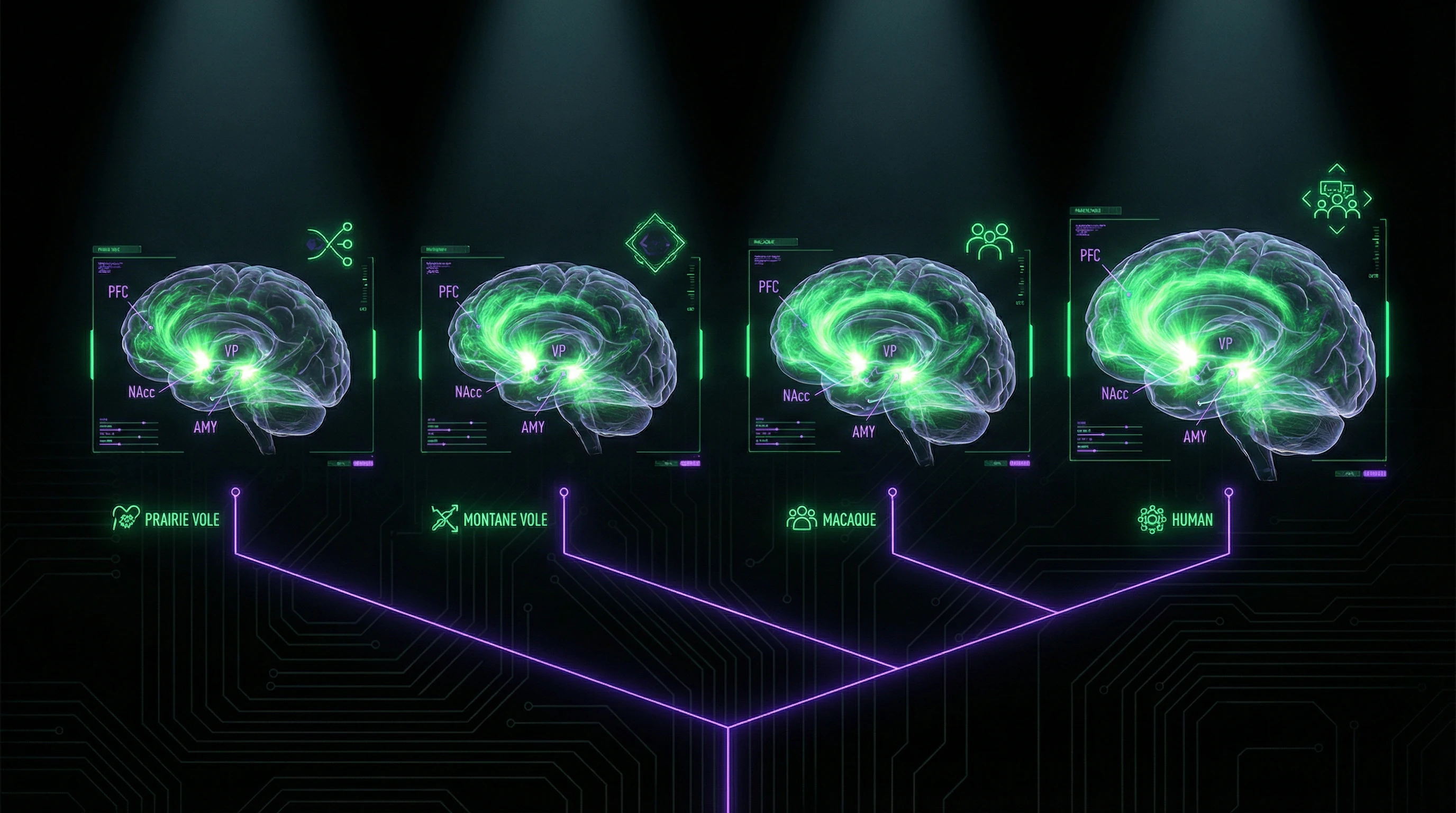 Comparative map of oxytocin and vasopressin receptor distribution across mammalian species