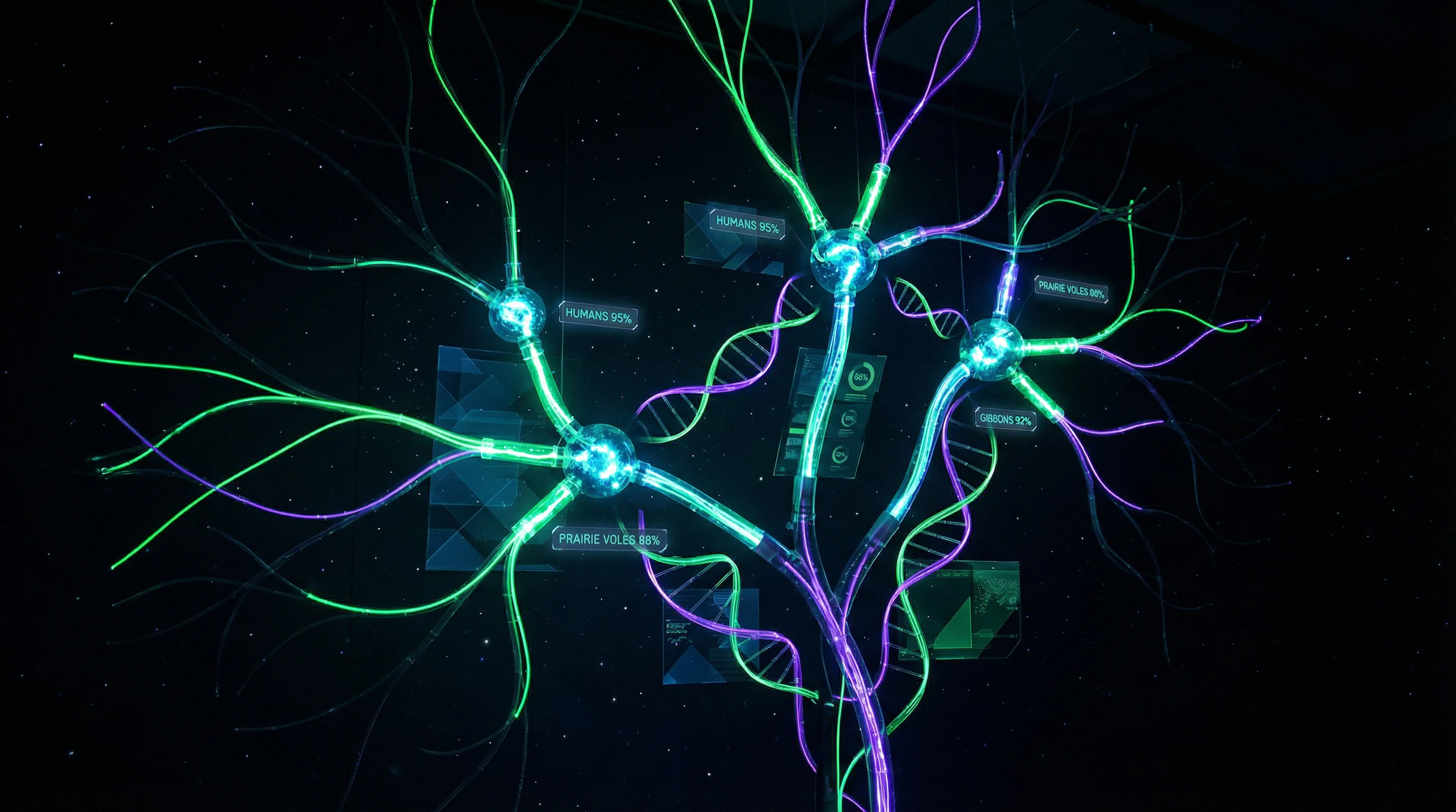 Evolutionärer Stammbaum der Säugetiere mit Hervorhebung der seltenen Arten, die Paarbindungen bilden