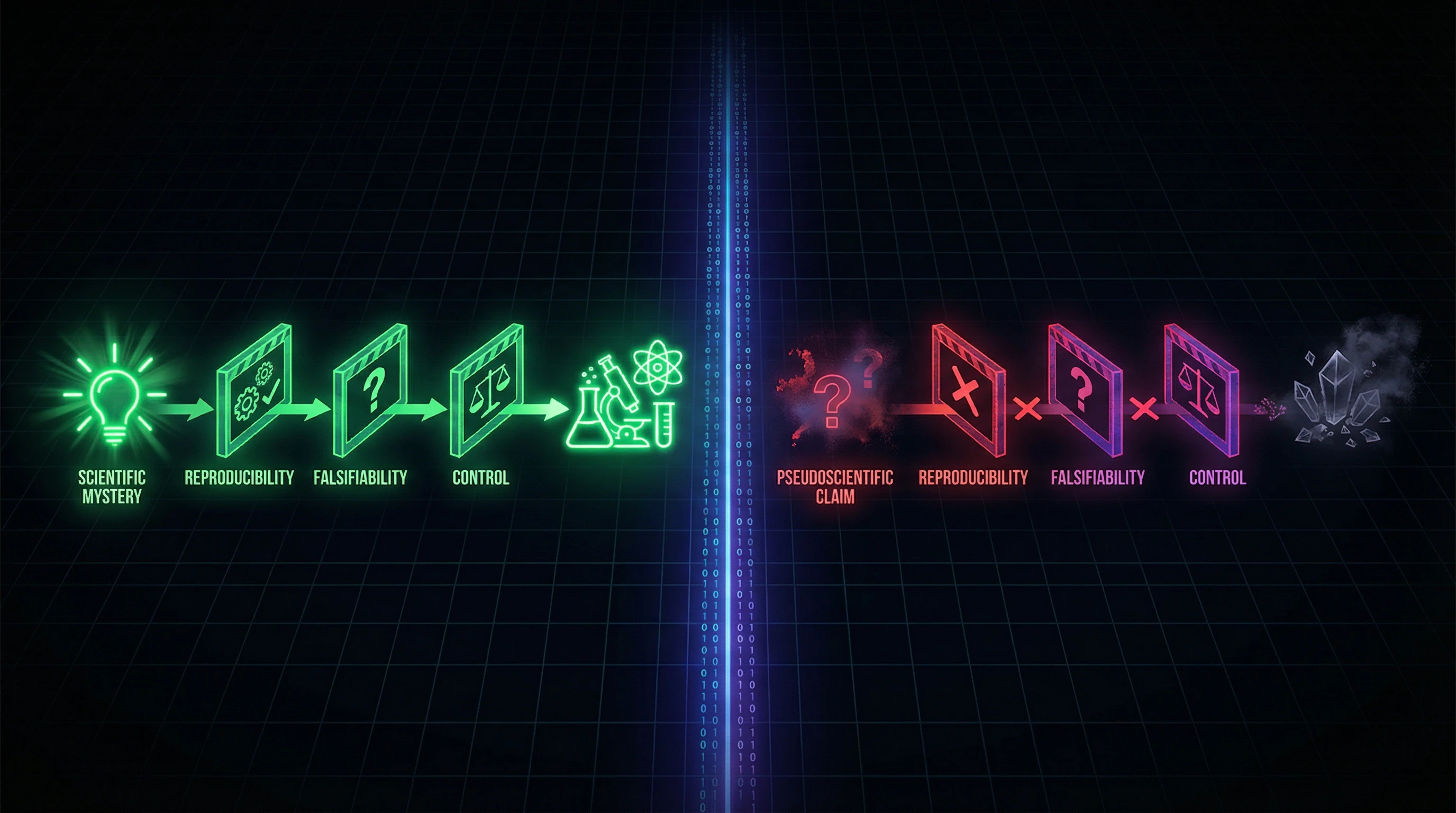 Сравнительная схема научного и псевдонаучного подходов к необъяснённым явлениям