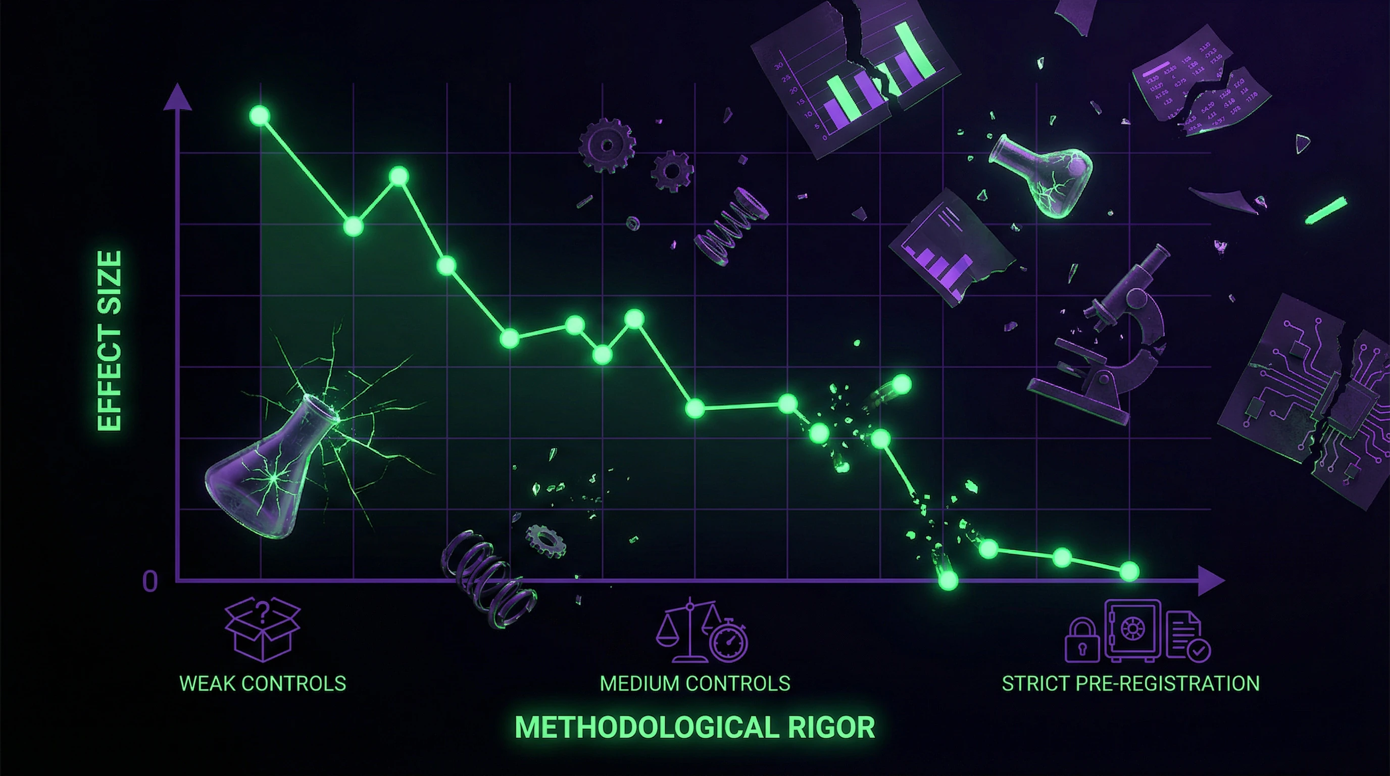 График зависимости размера эффекта от методологического качества исследований паранормального