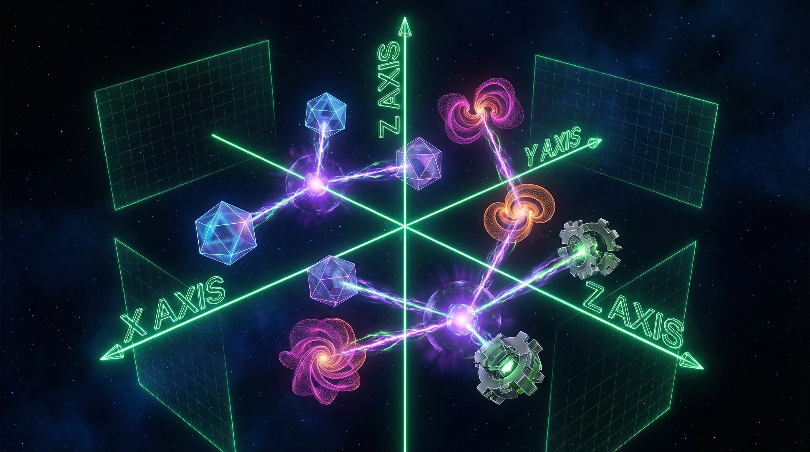 Three-dimensional visualization of binary question distribution across scientific disciplines with data uncertainty axes