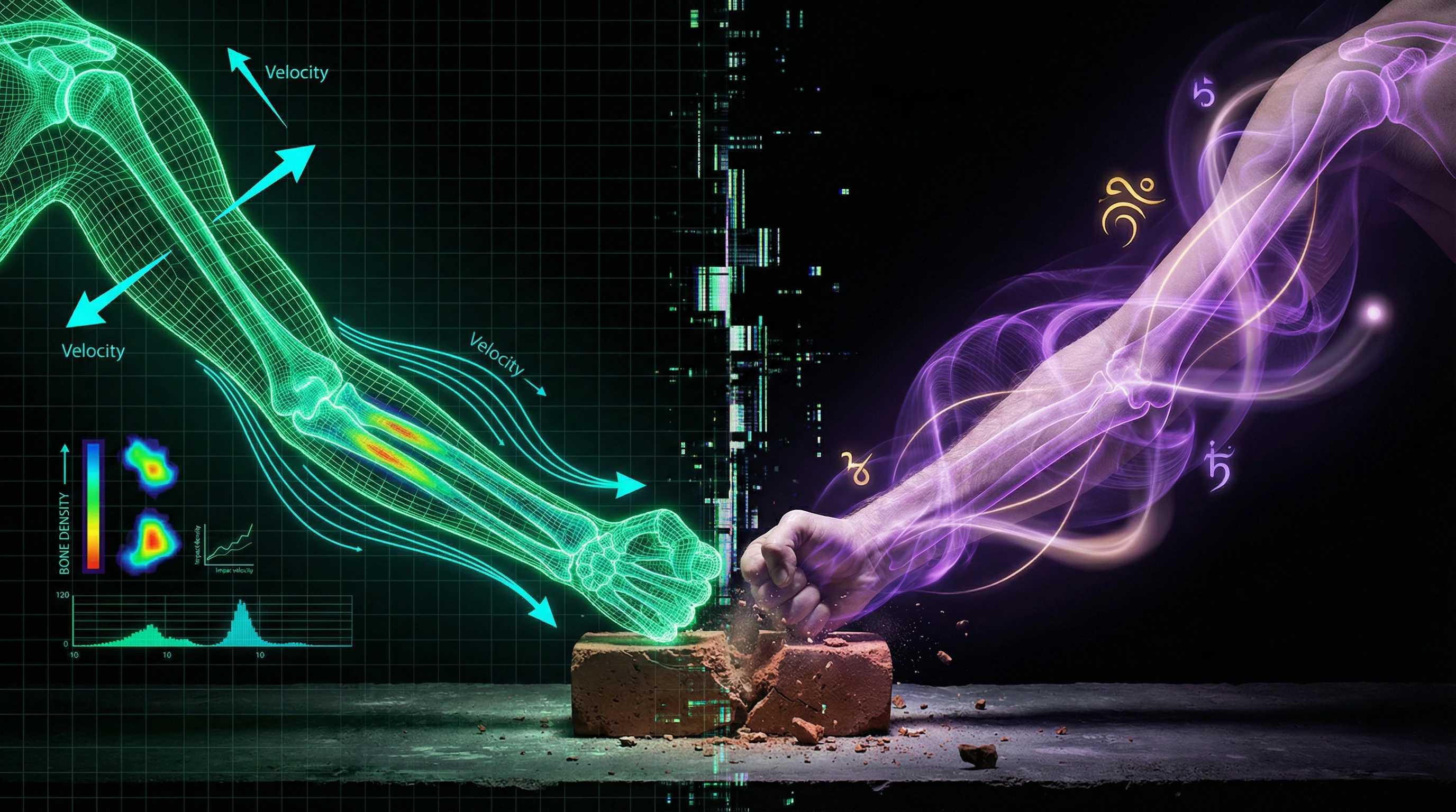Comparison of biomechanical explanation of brick breaking with traditional concept of directing qi
