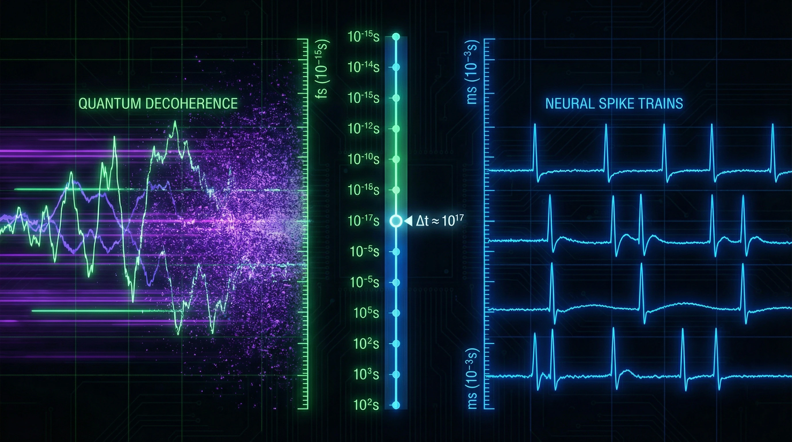 Comparison of decoherence and neural process timescales on logarithmic scale