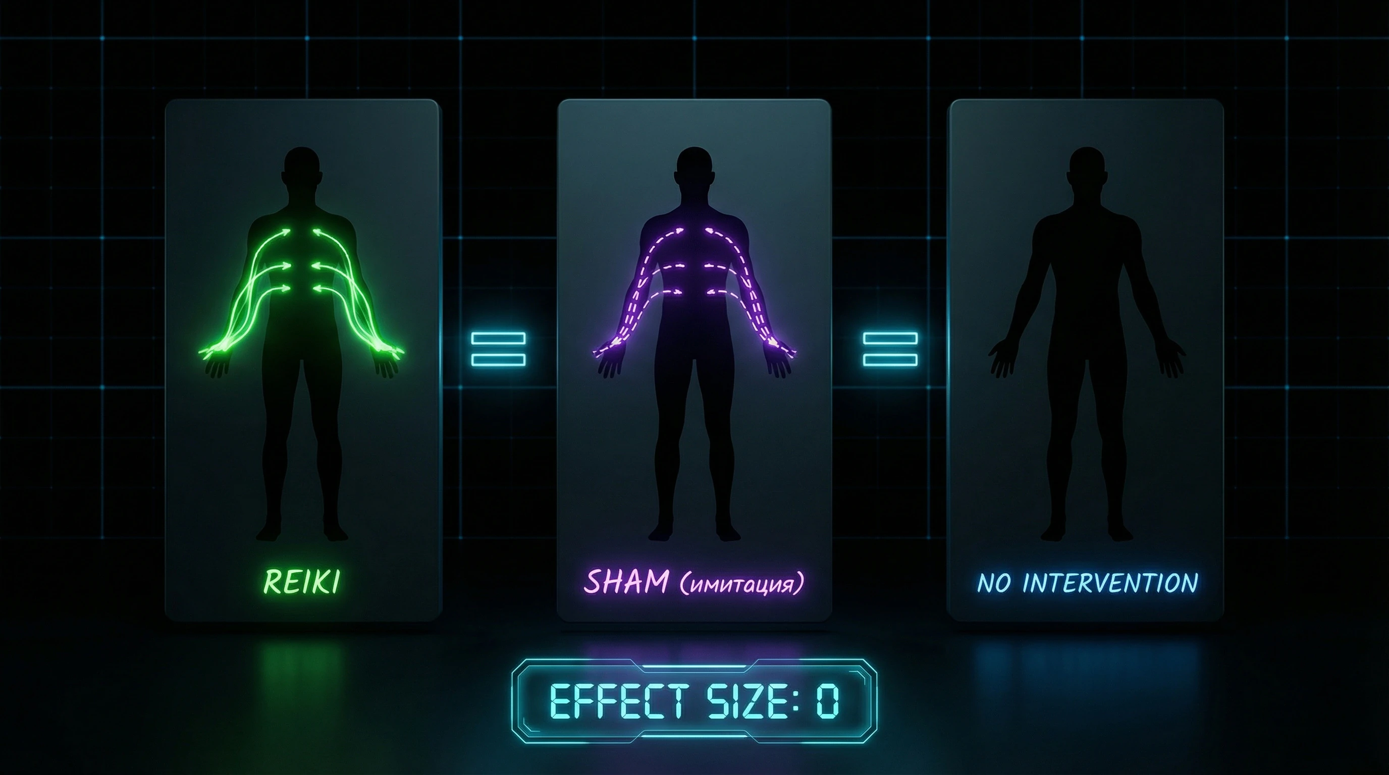 Diagram separating Reiki components into specific and non-specific effects in a controlled experiment