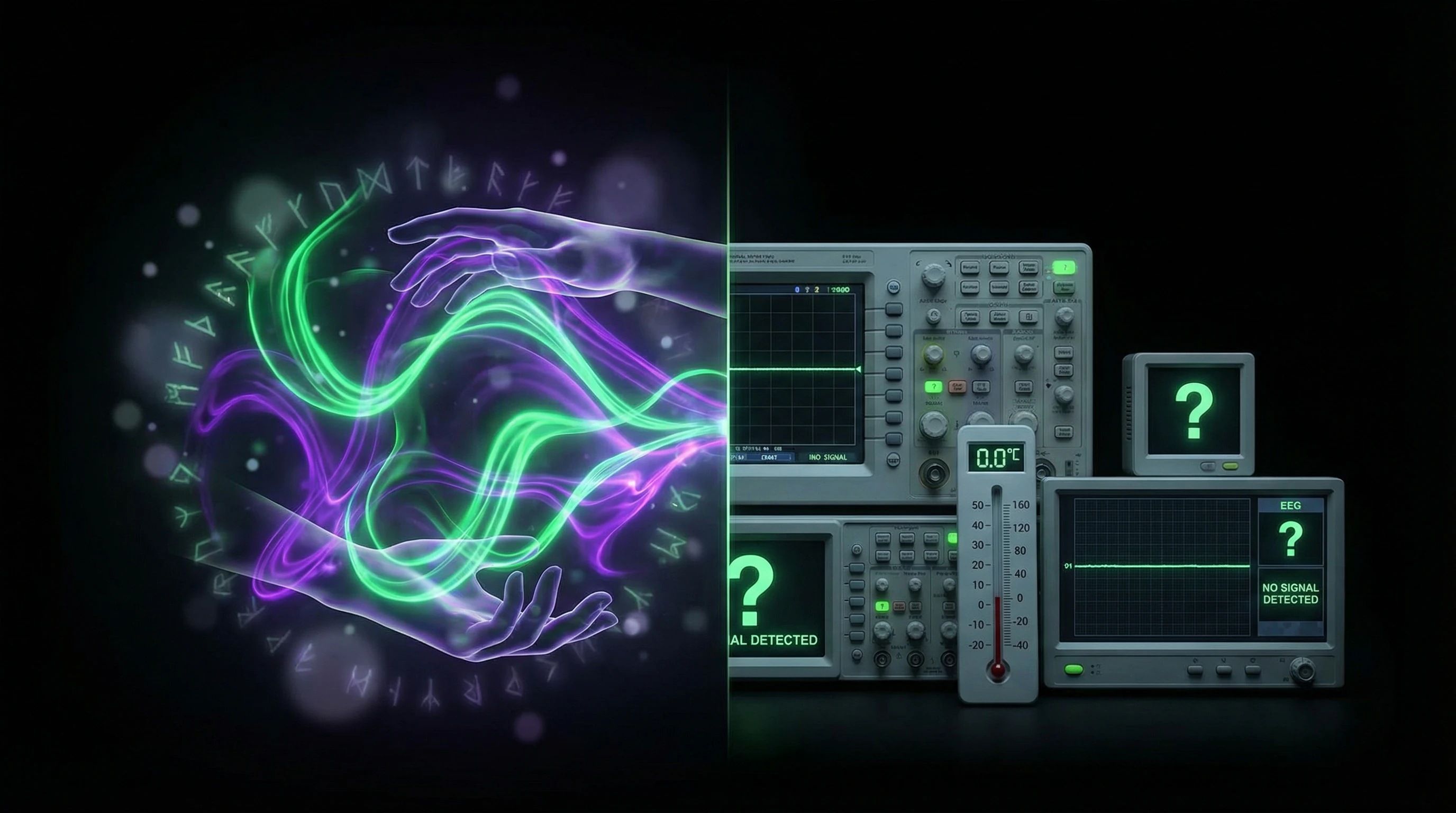 Conceptual diagram: energy transfer claims versus measurable physical parameters