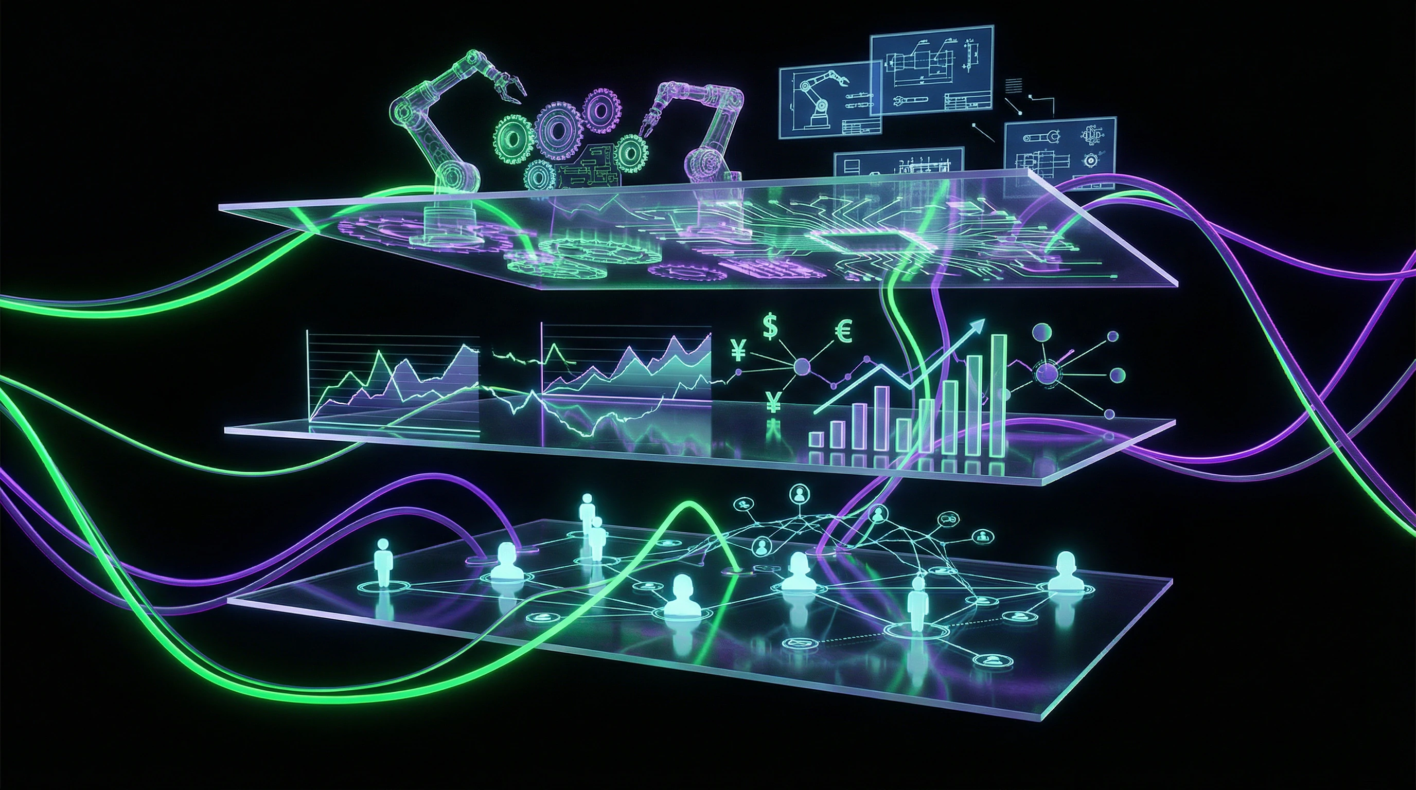 Dreischichtiges Modell der Automatisierung: technische, ökonomische und soziale Ebene