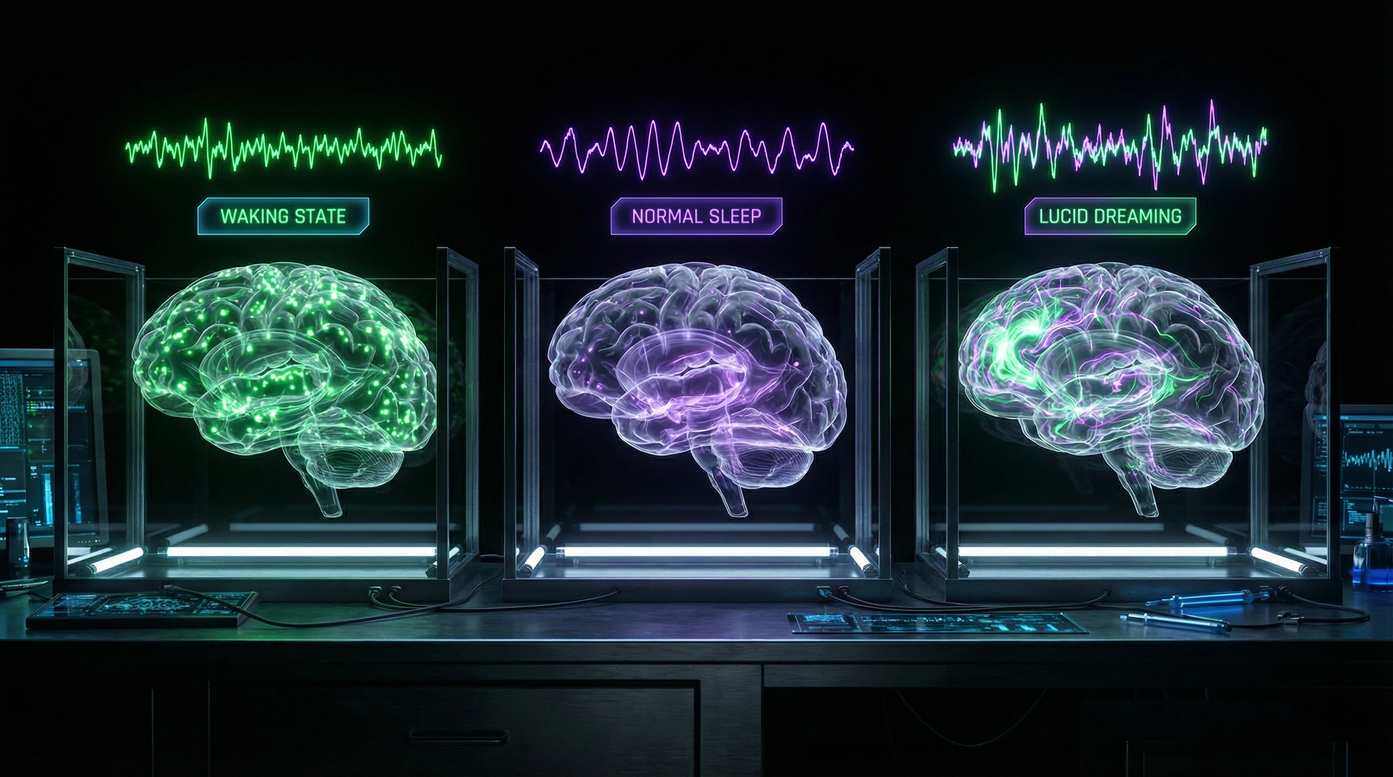 Comparison of brain activity during wakefulness, ordinary sleep, and lucid dreaming