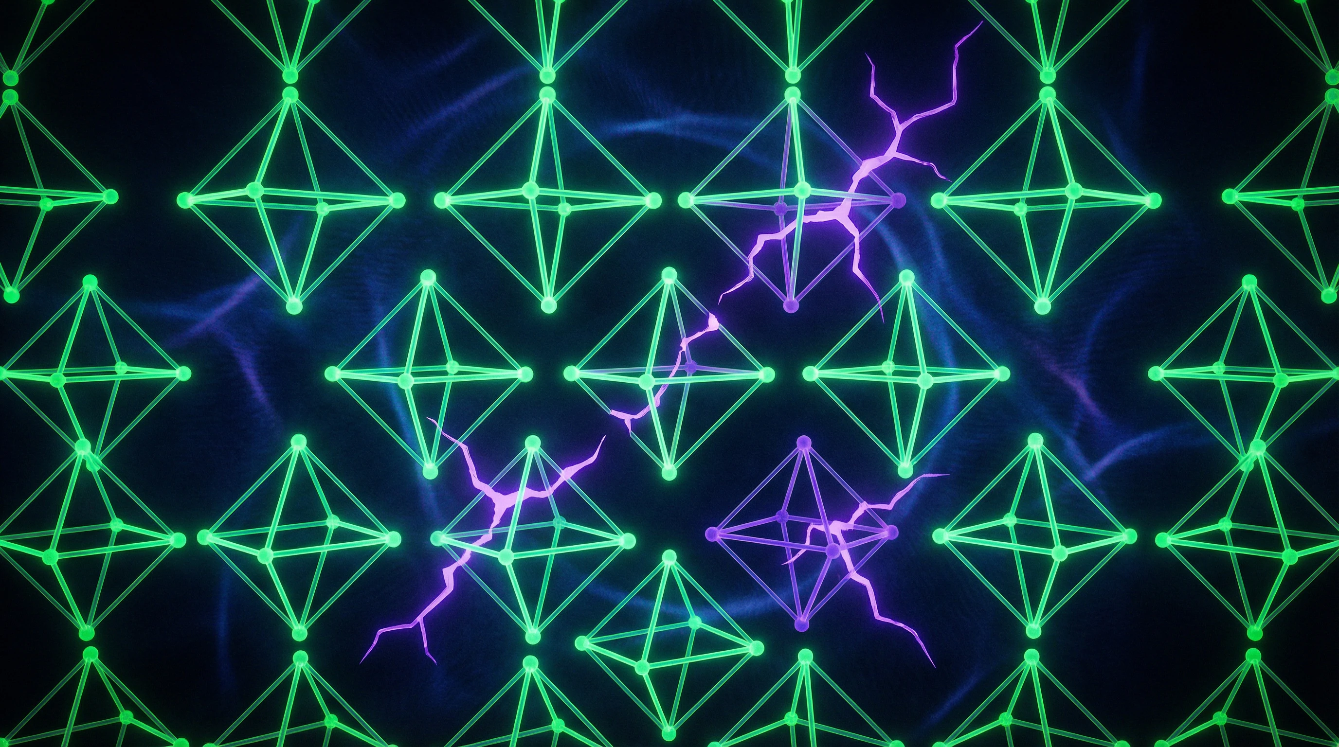 Visualization of defect types in crystal lattice highlighting vacancies and interstitial atoms