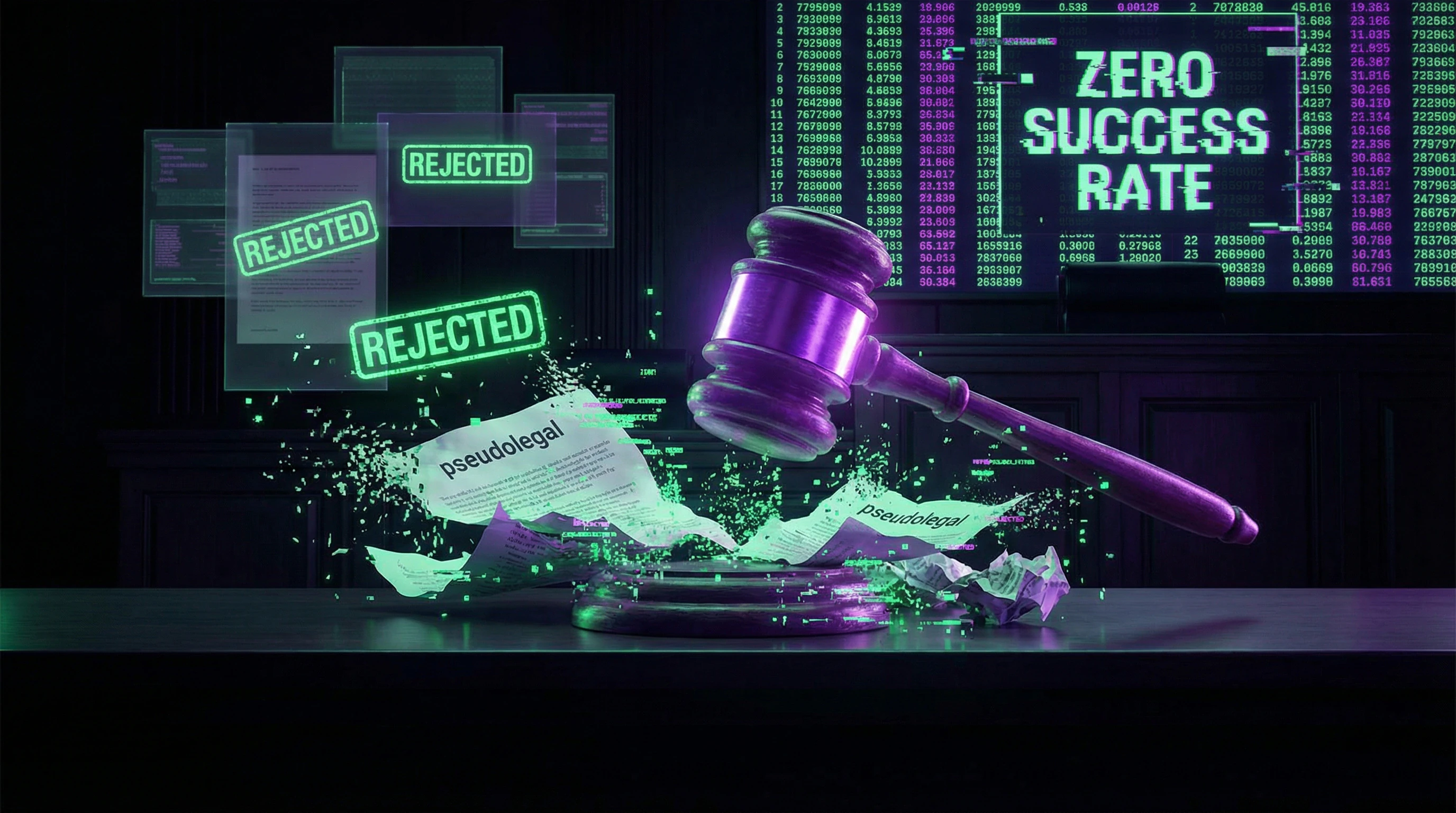 Statistics of pseudo-legal argument rejection in courts