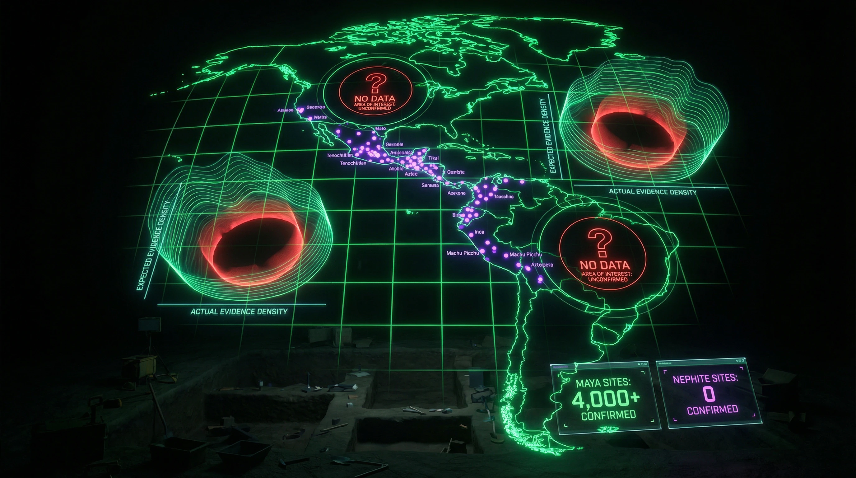 Empty archaeological map with missing markers of Nephite civilizations