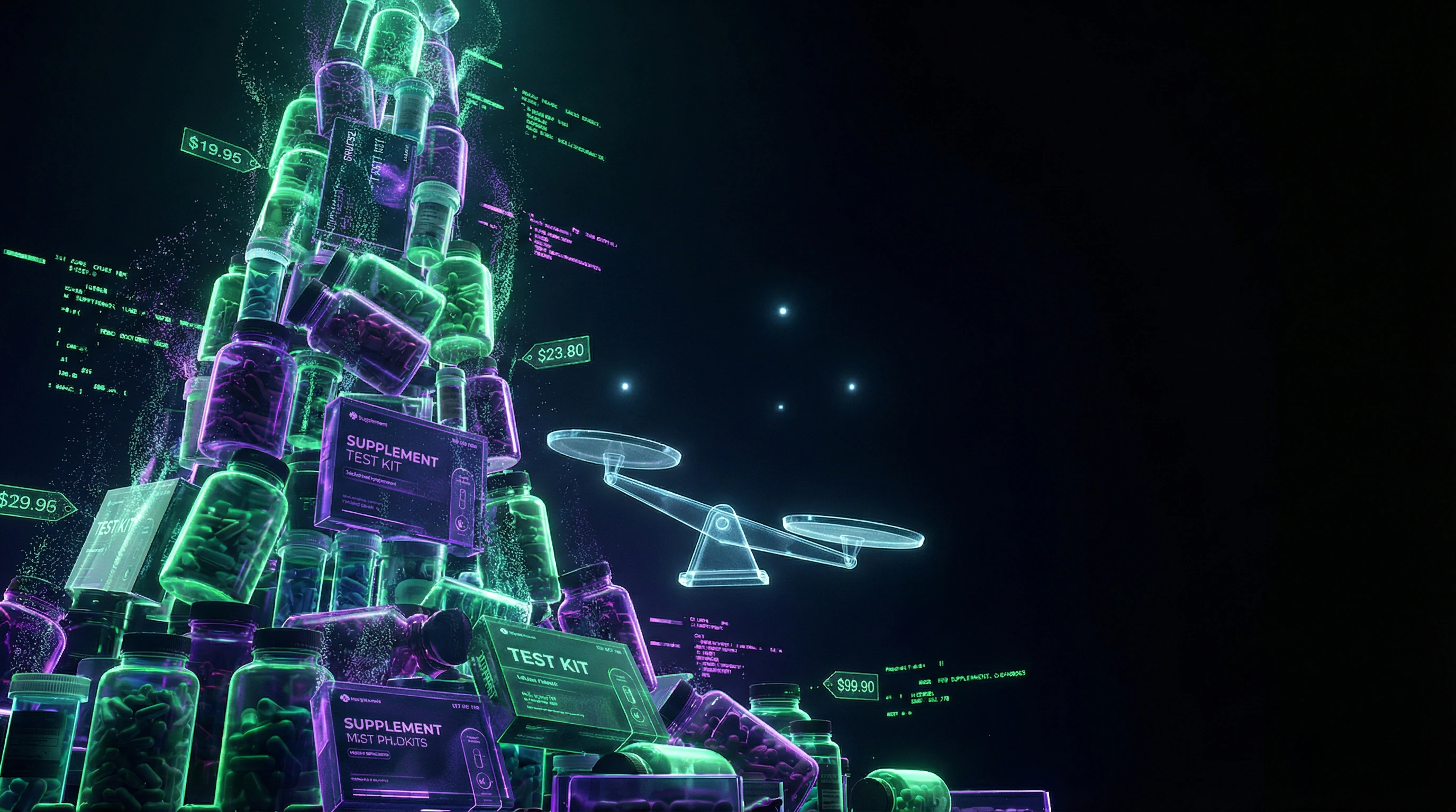 Visualization of the gap between the number of commercial adrenal fatigue tests and the volume of validated scientific evidence
